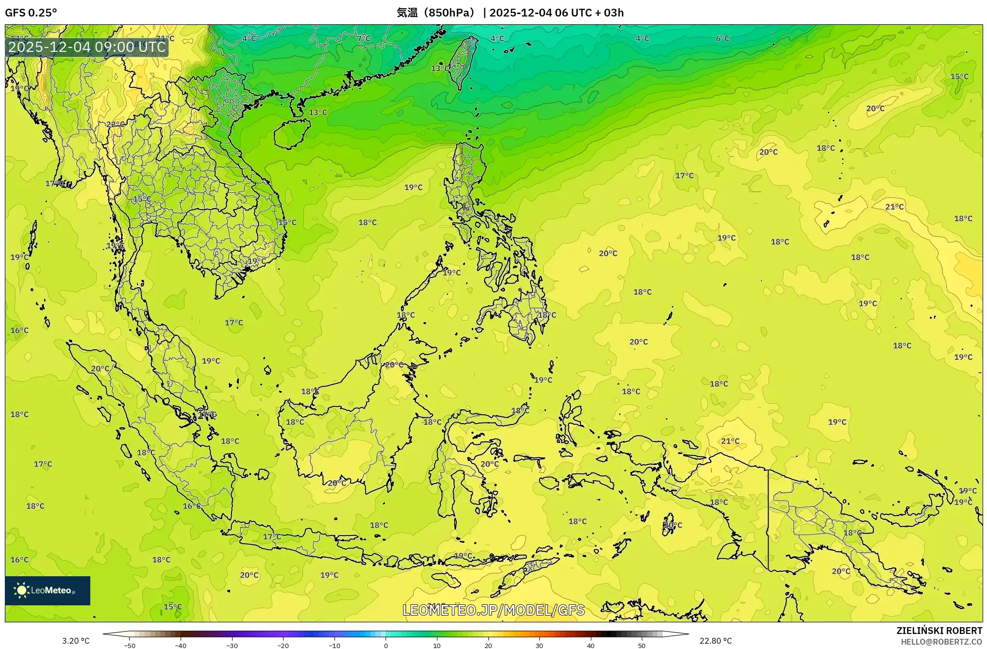 GFS model - 東南アジア, 気温（850hPa）