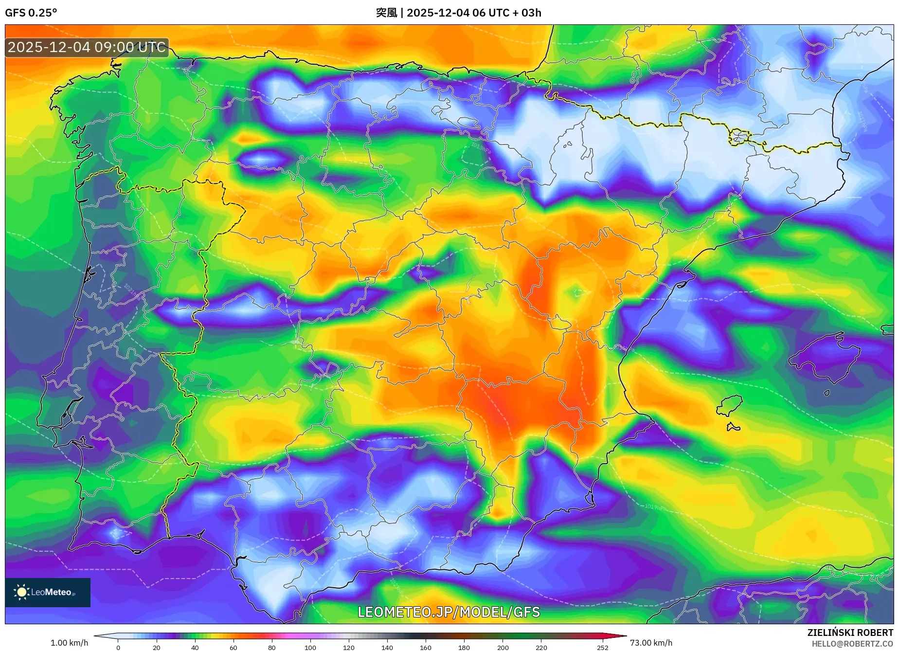GFS model - スペイン, 突風