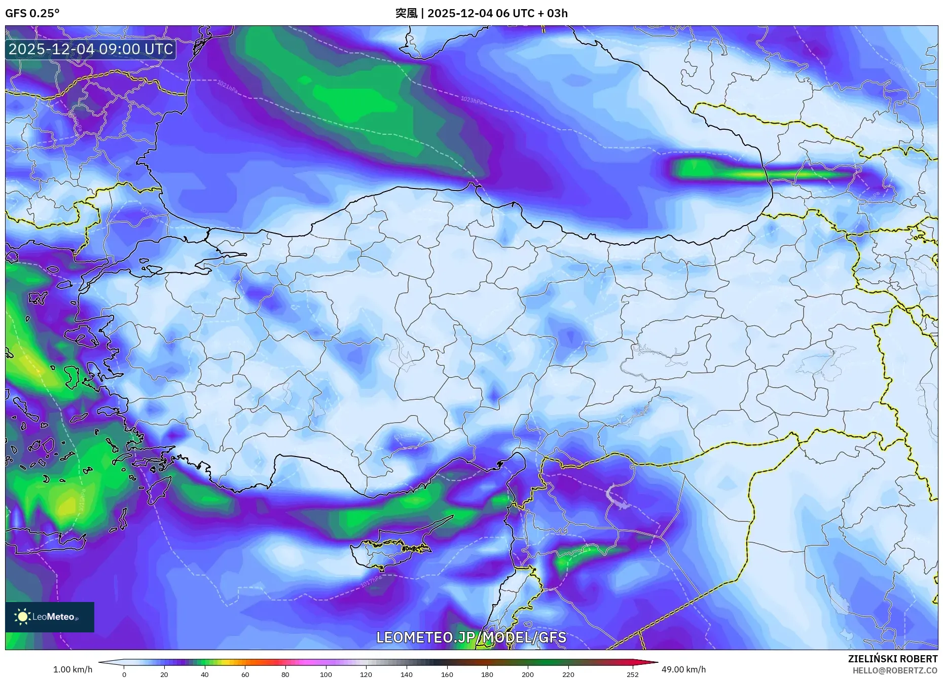 GFS model - トルコ, 突風
