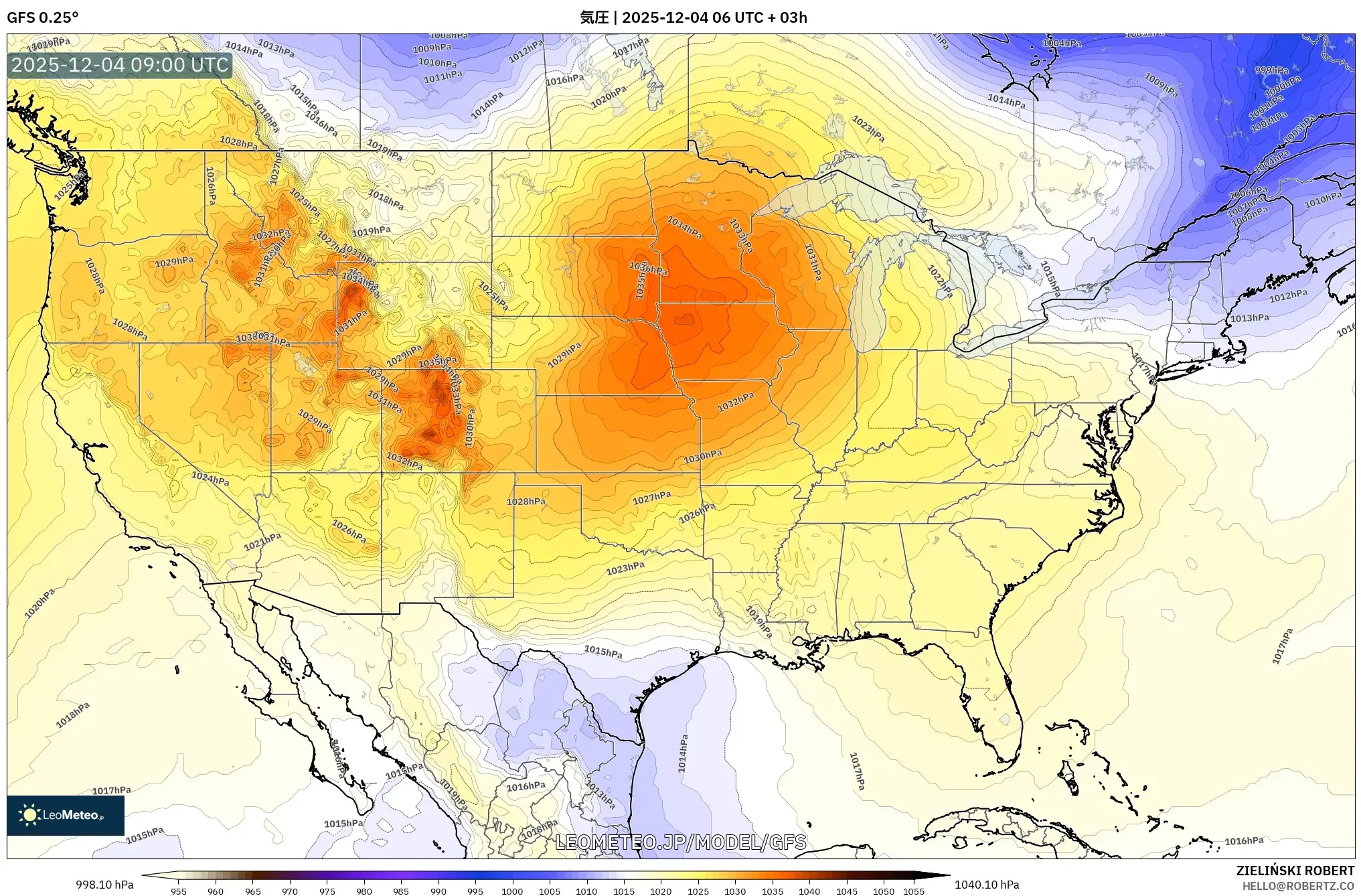 GFS model - アメリカ合衆国, 気圧