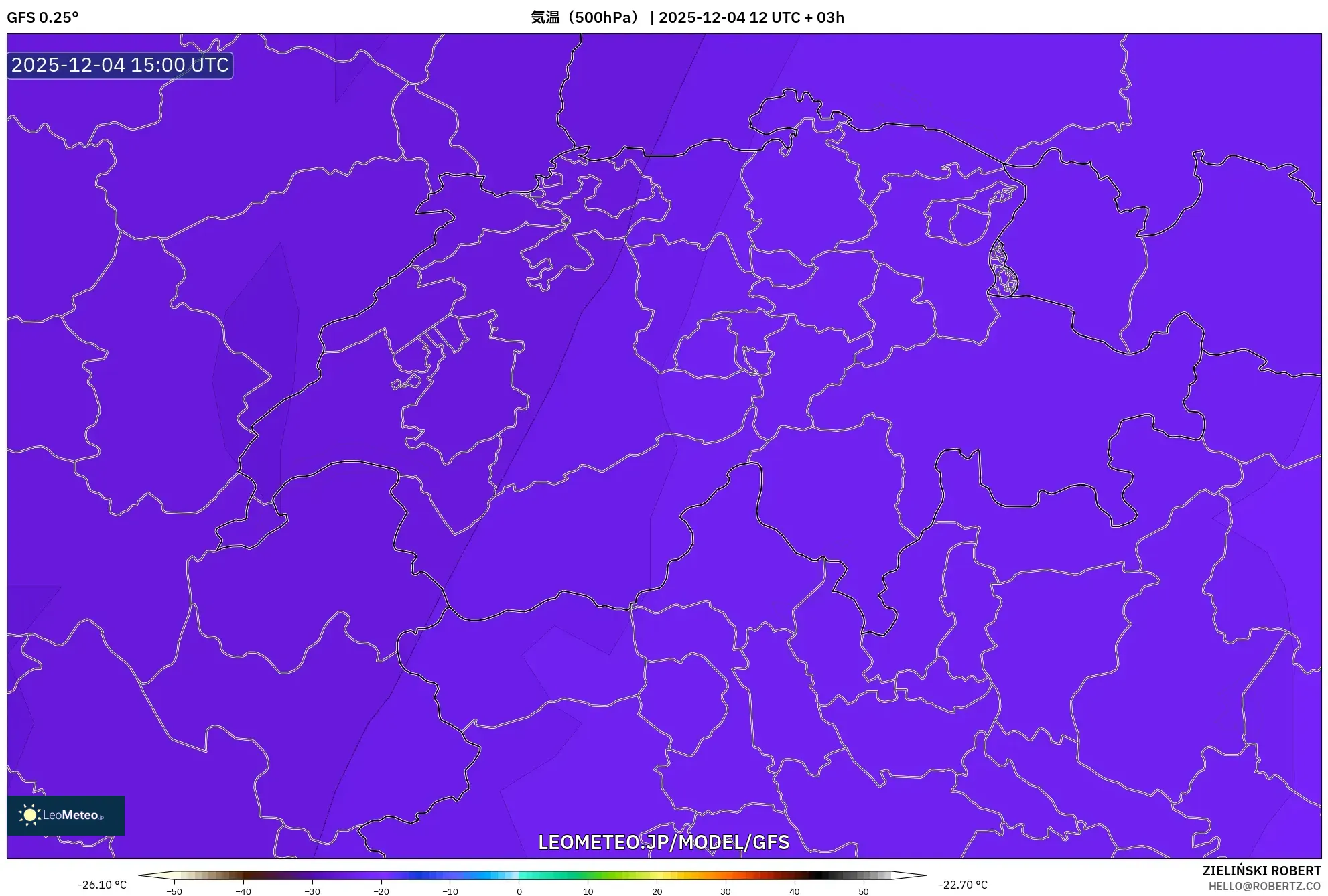 GFS model - スイス, 気温（500hPa）