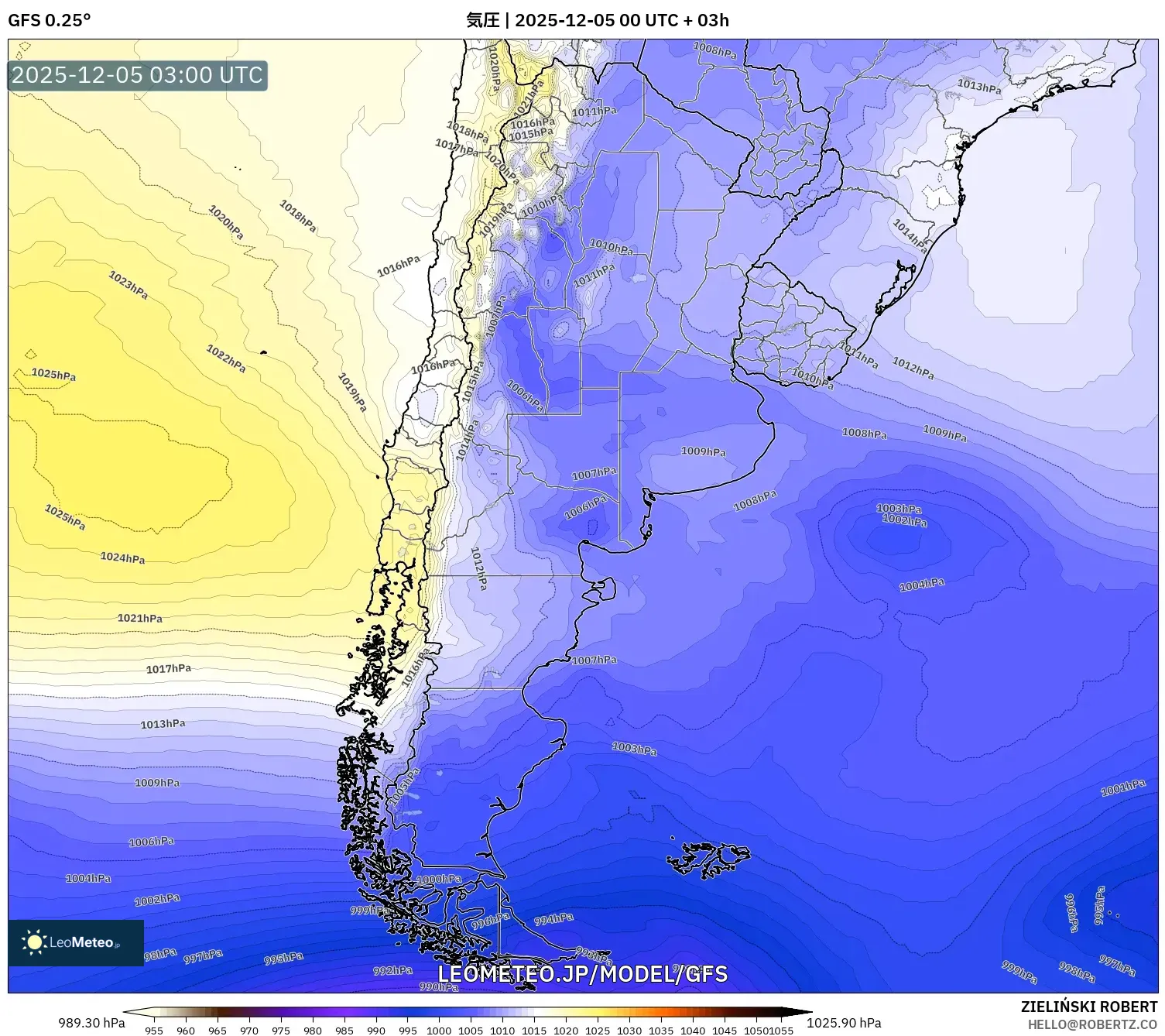 GFS model - アルゼンチン, 気圧