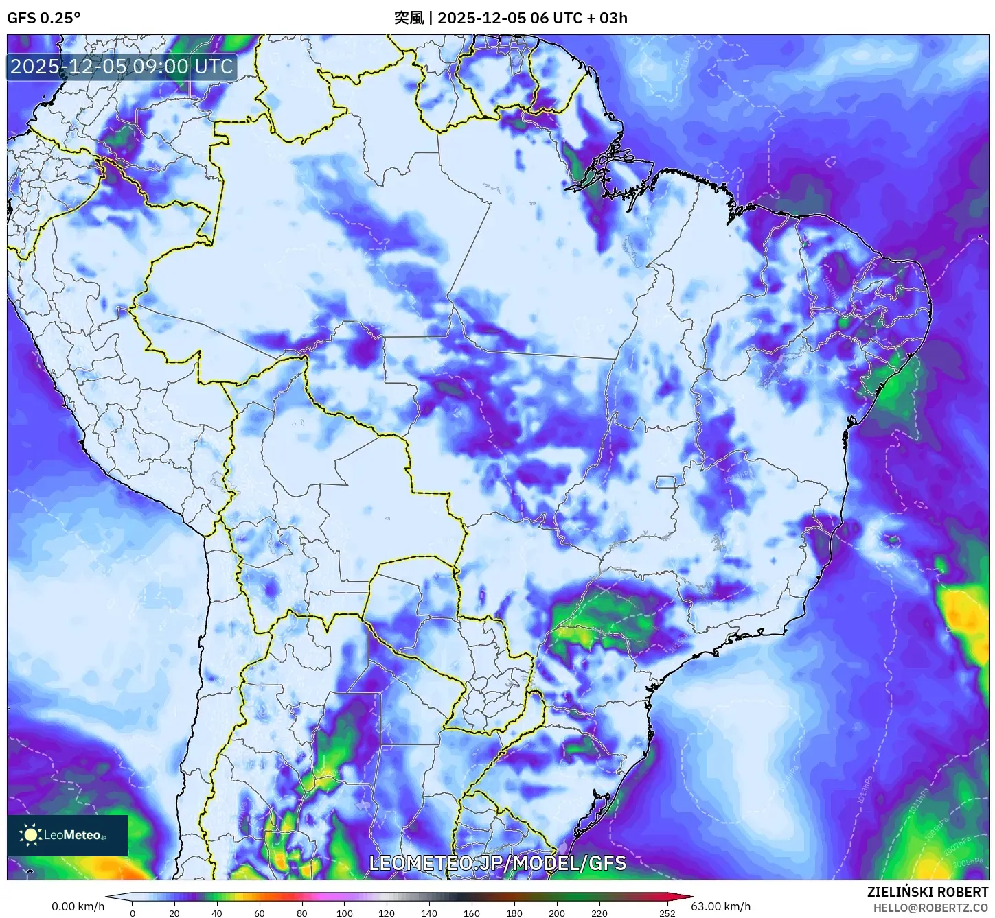 GFS model - ブラジル, 突風