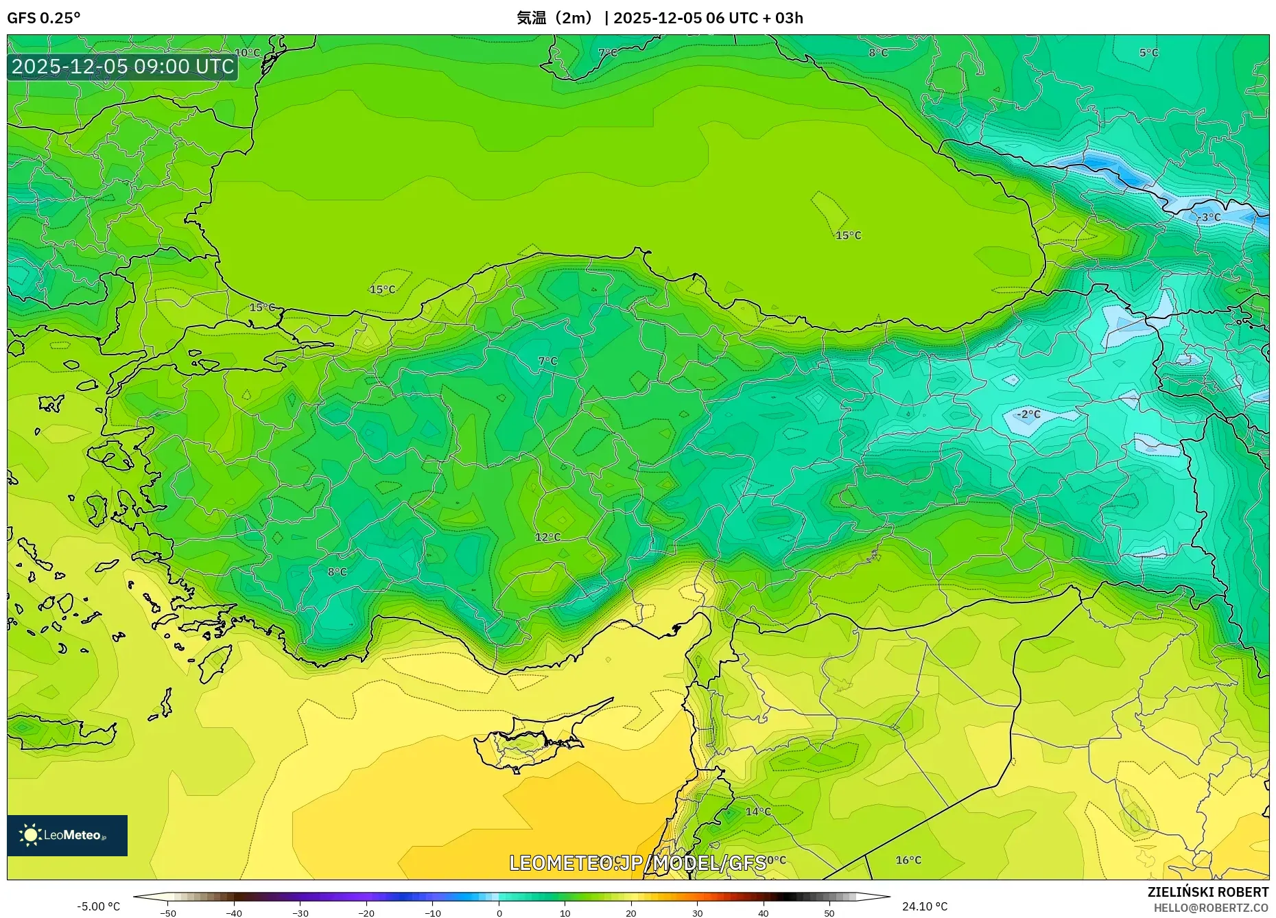 GFS model - トルコ, 気温（2m）