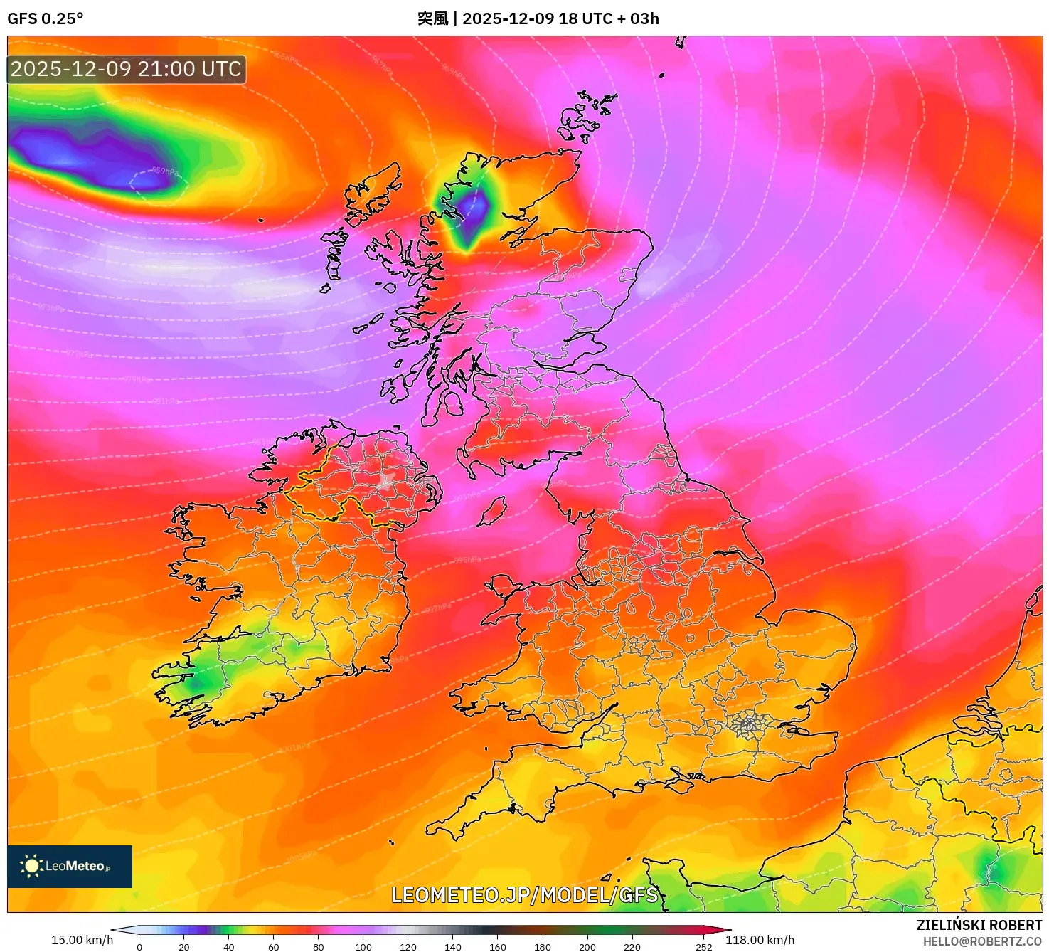 GFS model - イギリス, 突風
