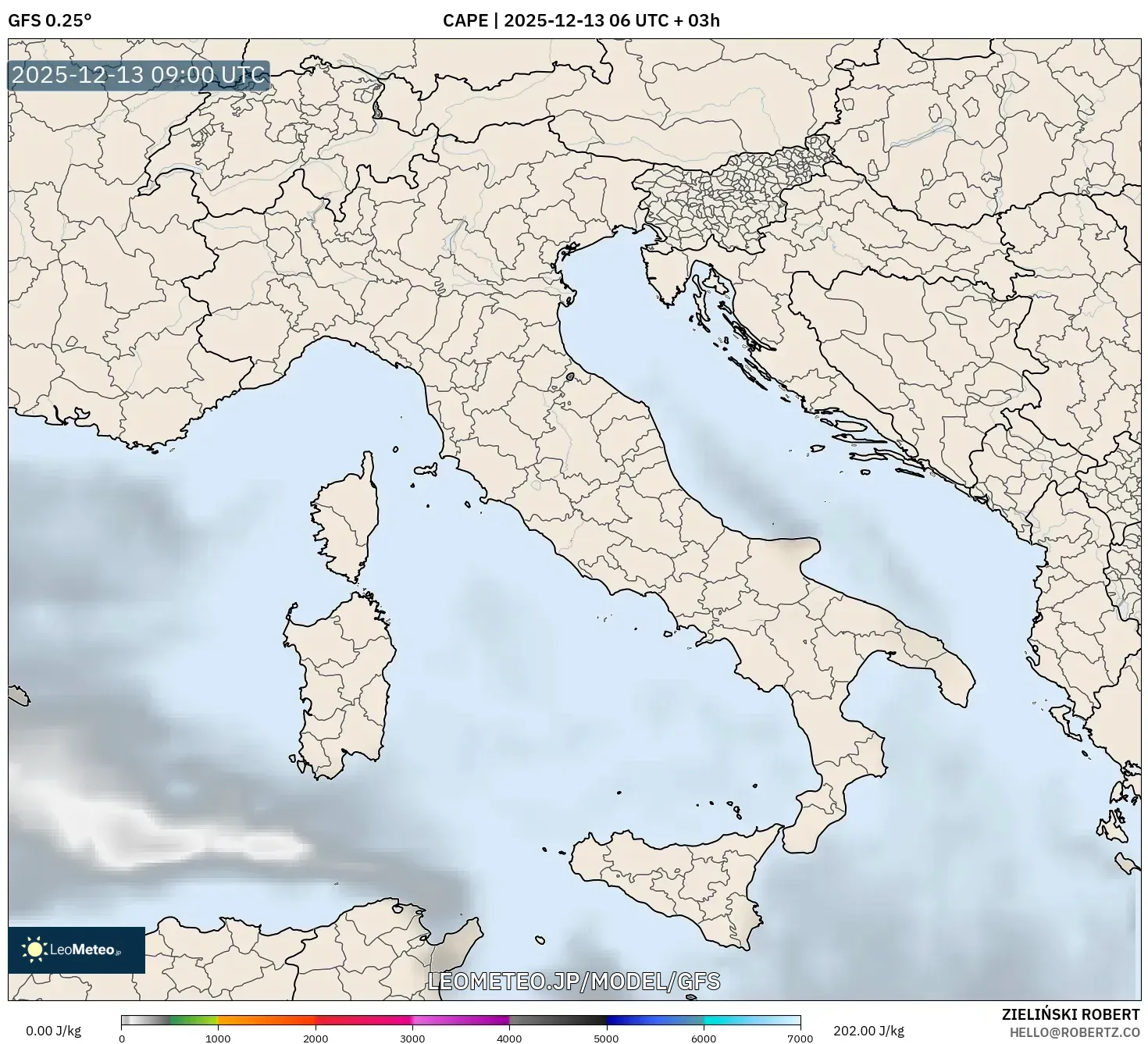 GFS model - イタリア, CAPE
