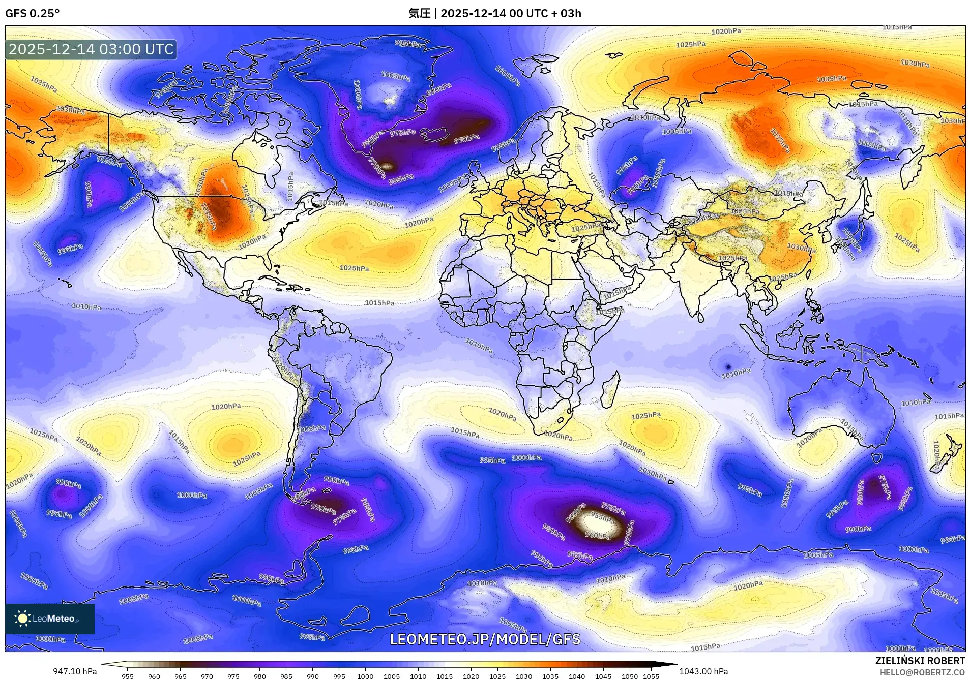 GFS model - 世界, 気圧