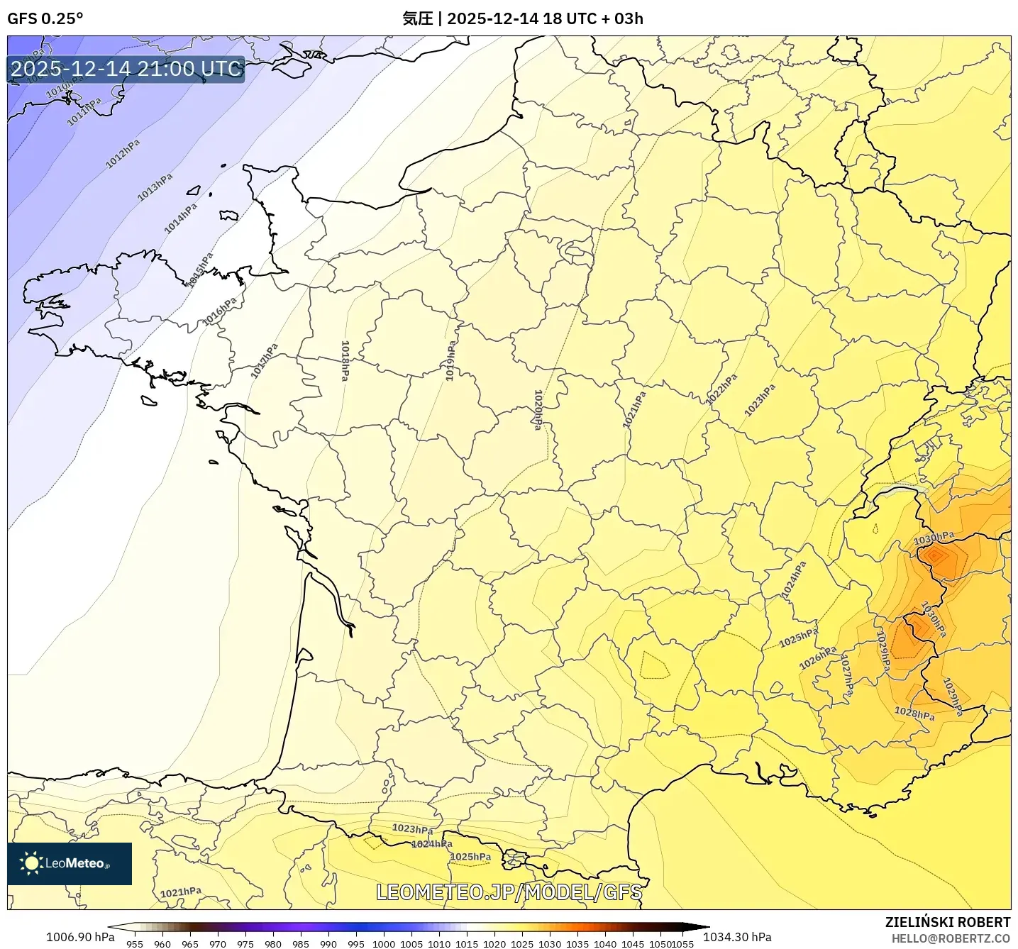 GFS model - フランス, 気圧