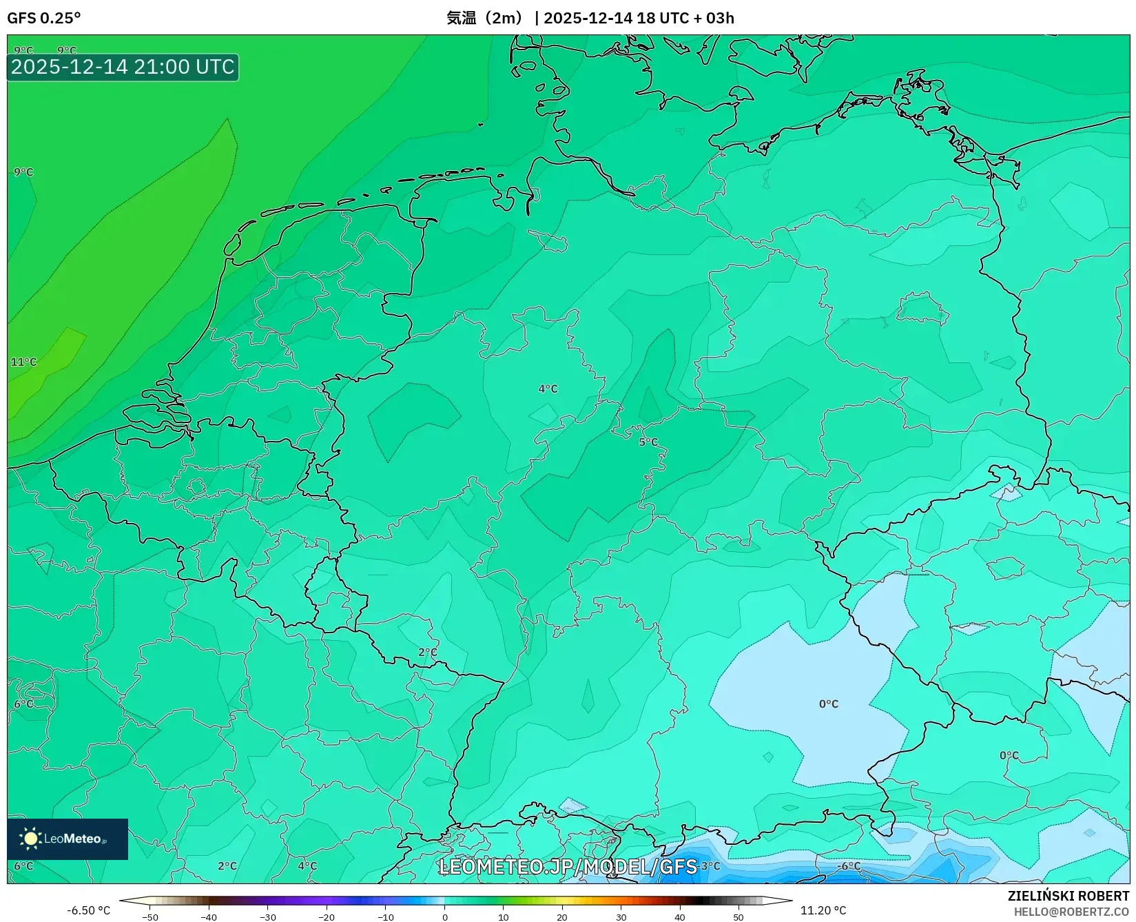 GFS model - ドイツ, 気温（2m）