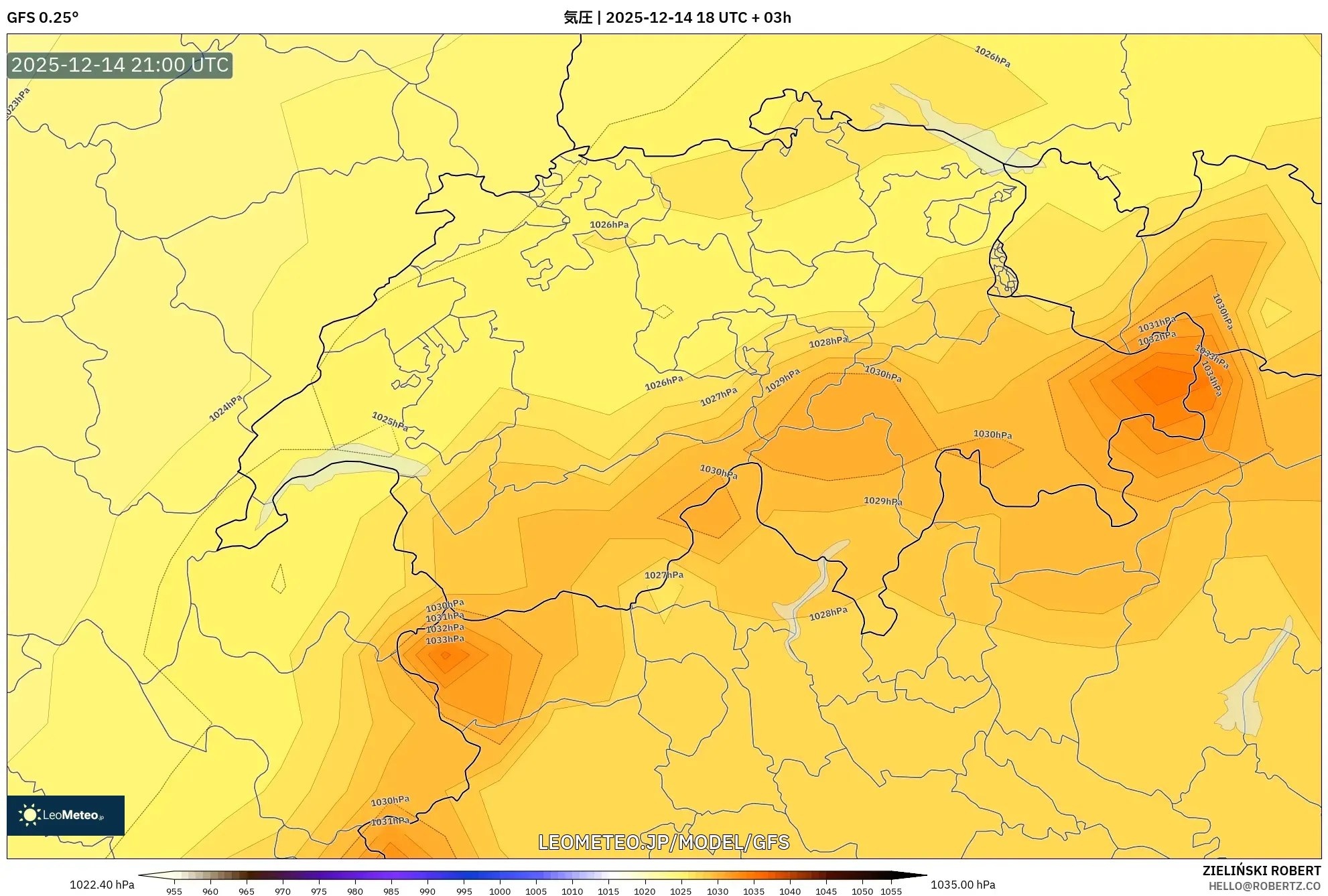 GFS model - スイス, 気圧
