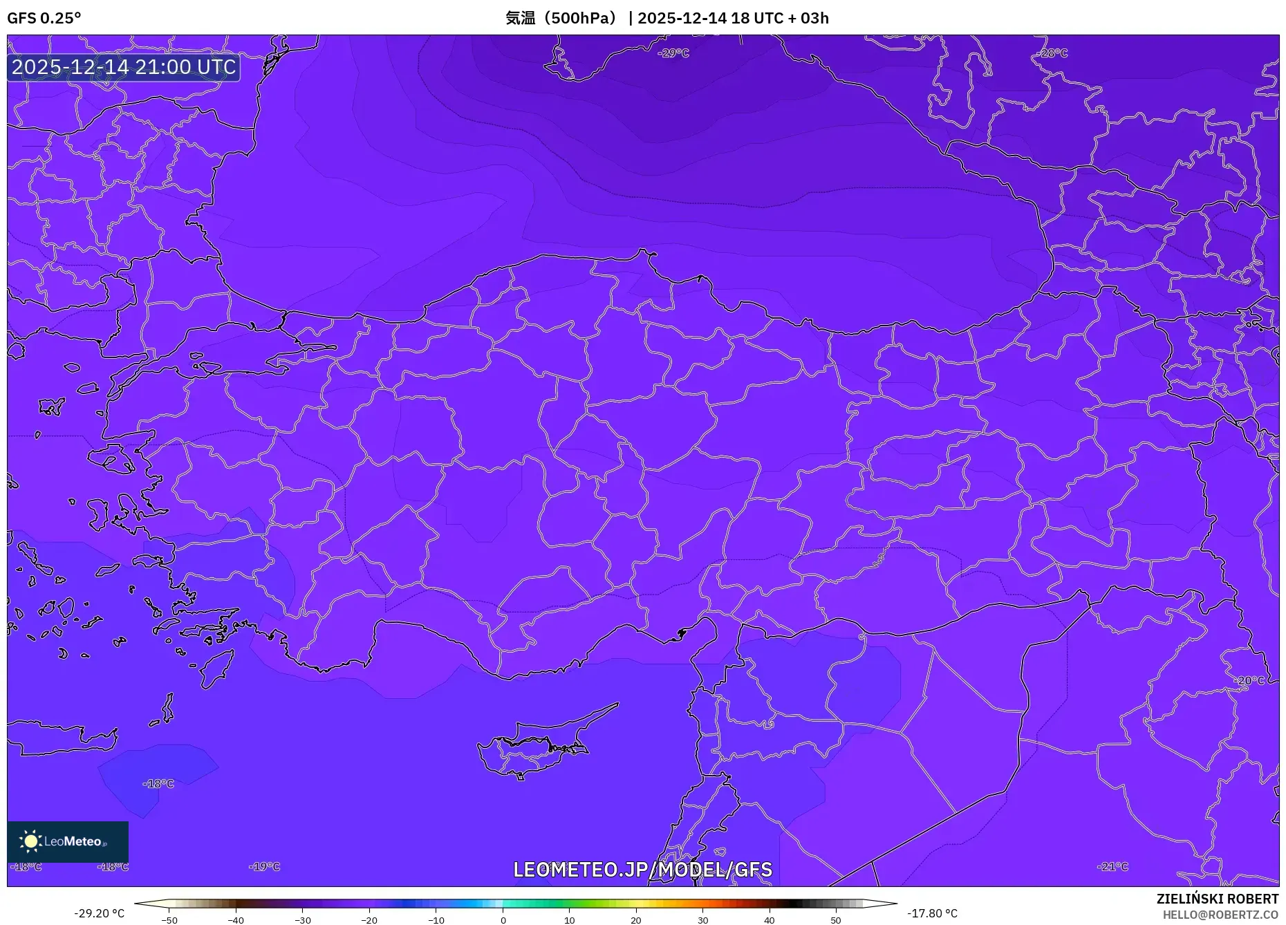GFS model - トルコ, 気温（500hPa）