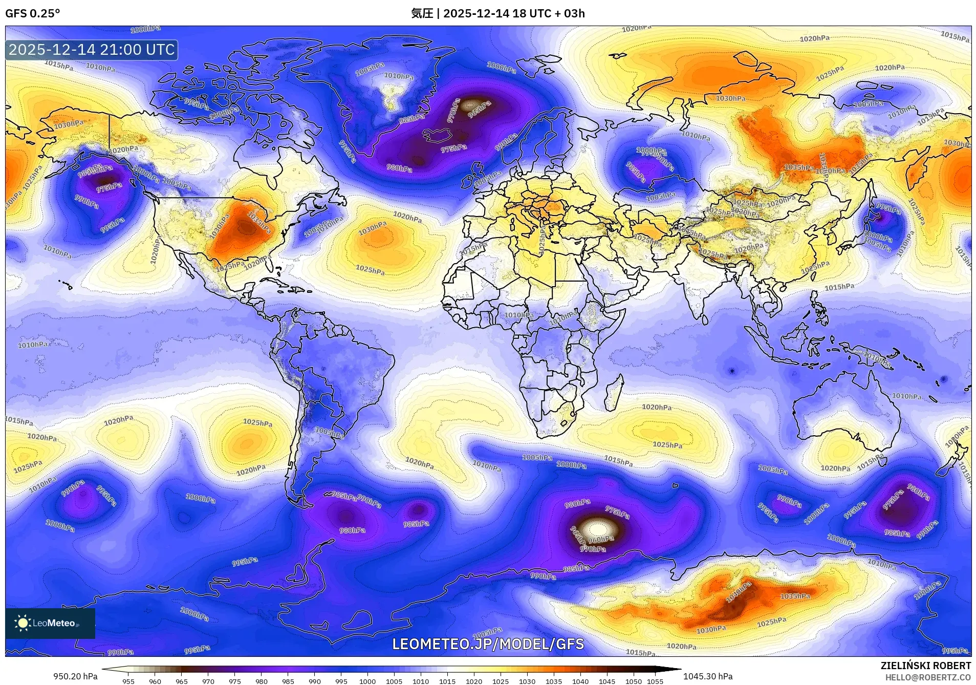 GFS model - 世界, 気圧