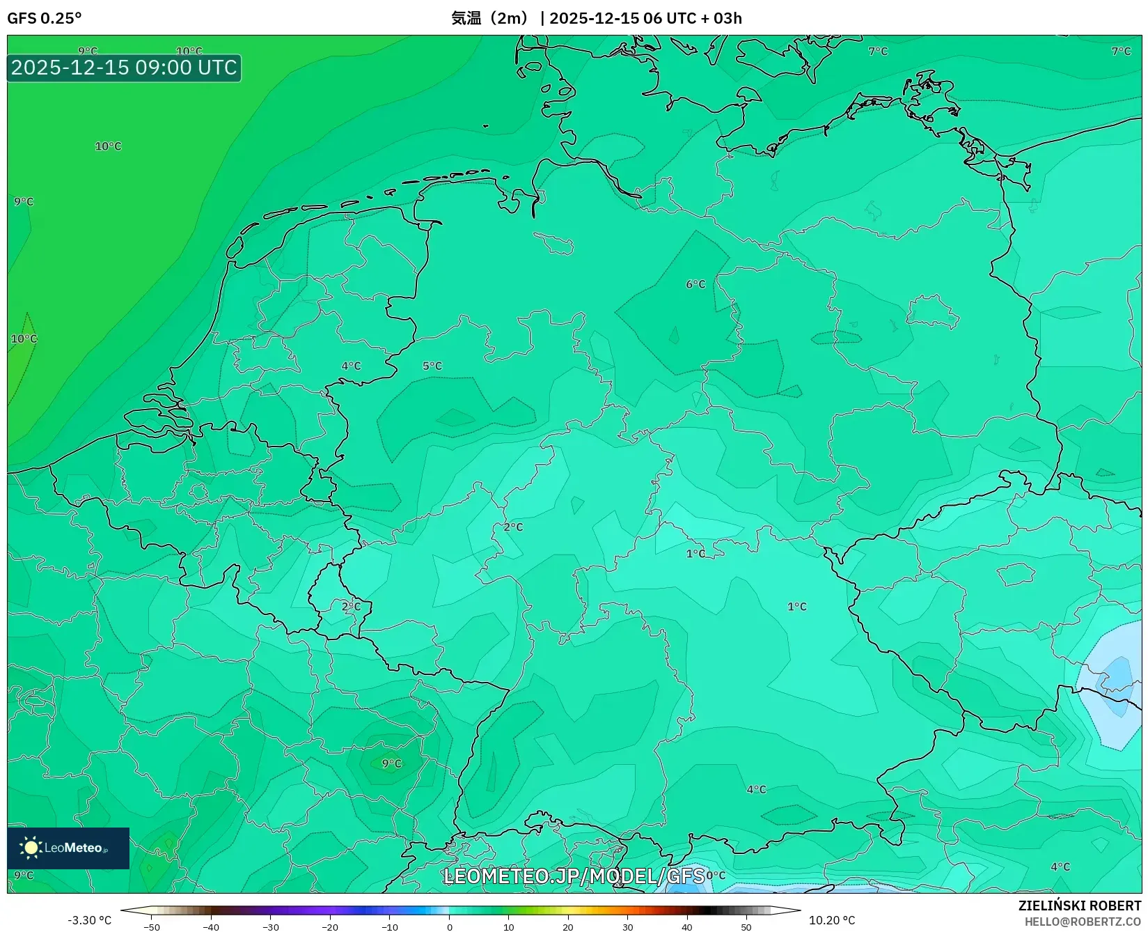 GFS model - ドイツ, 気温（2m）