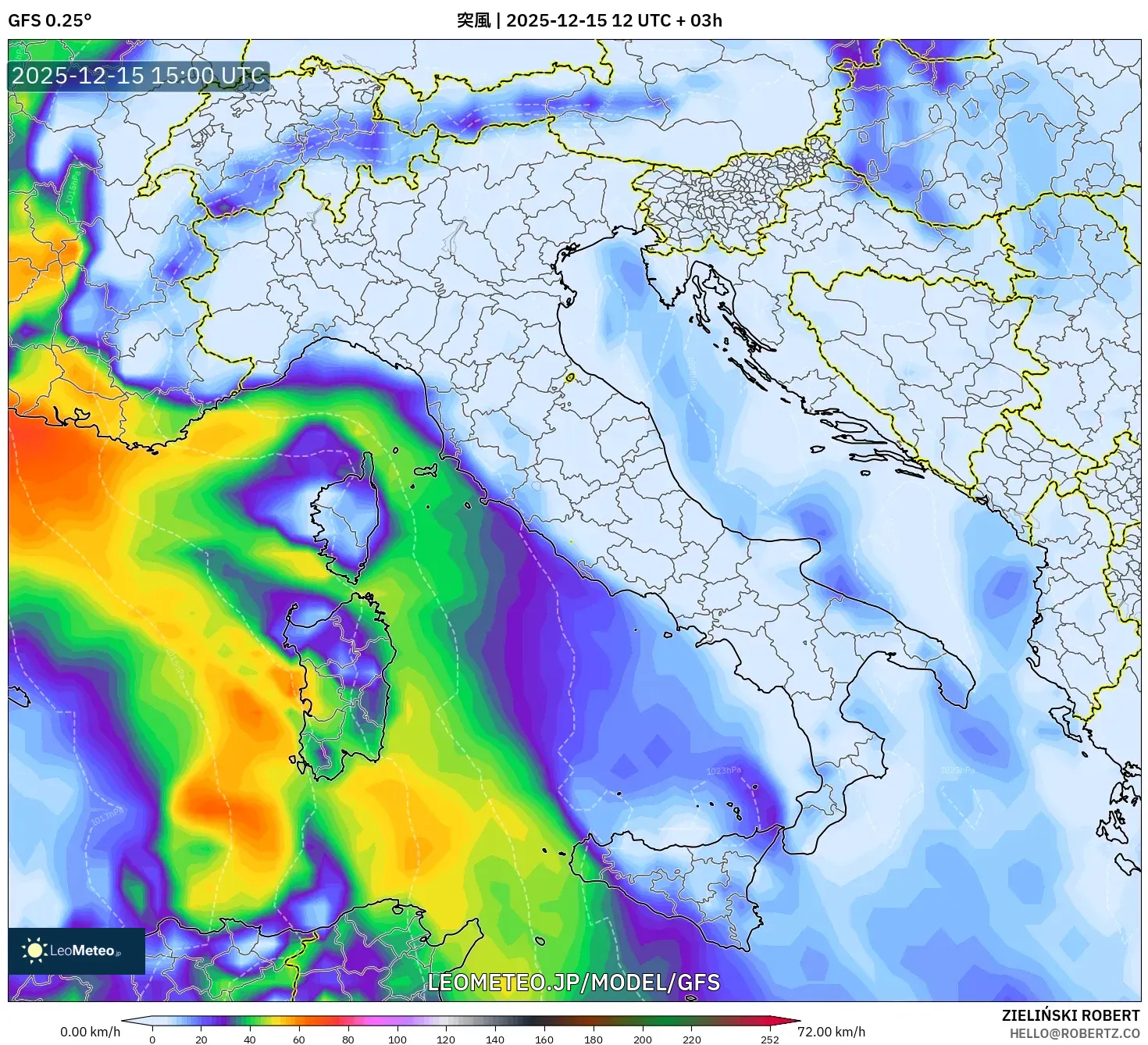GFS model - イタリア, 突風