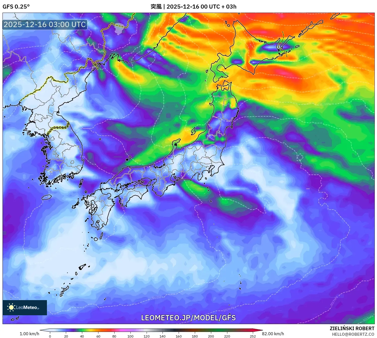 GFS model - 日本, 突風