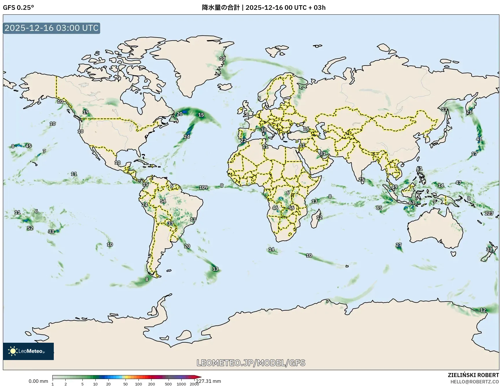 GFS model - 世界, 降水量の合計