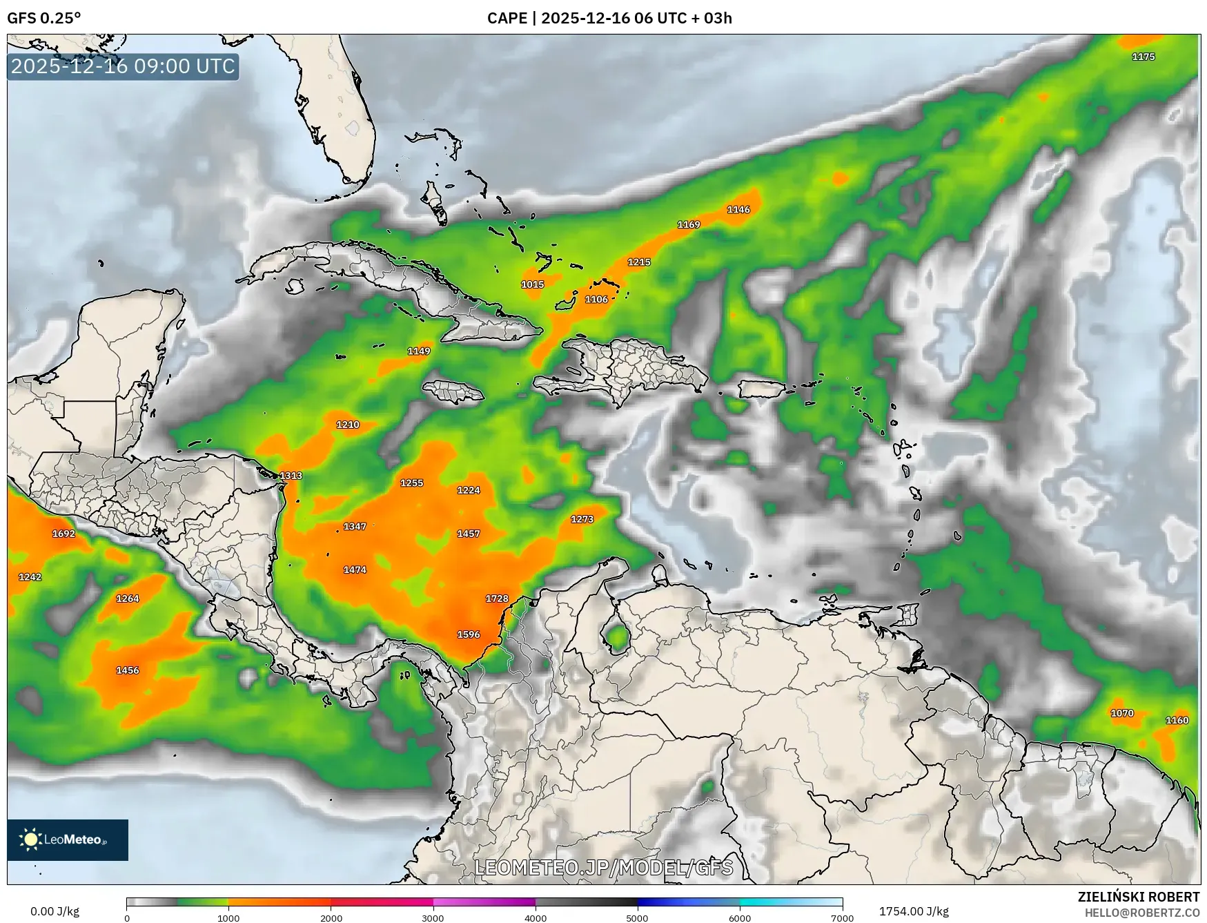 GFS model - カリブ海, CAPE