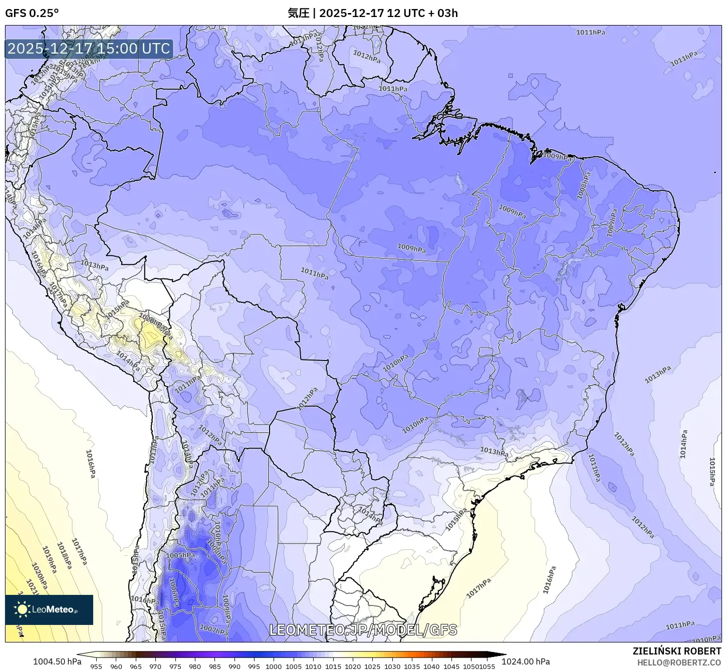 GFS model - ブラジル, 気圧