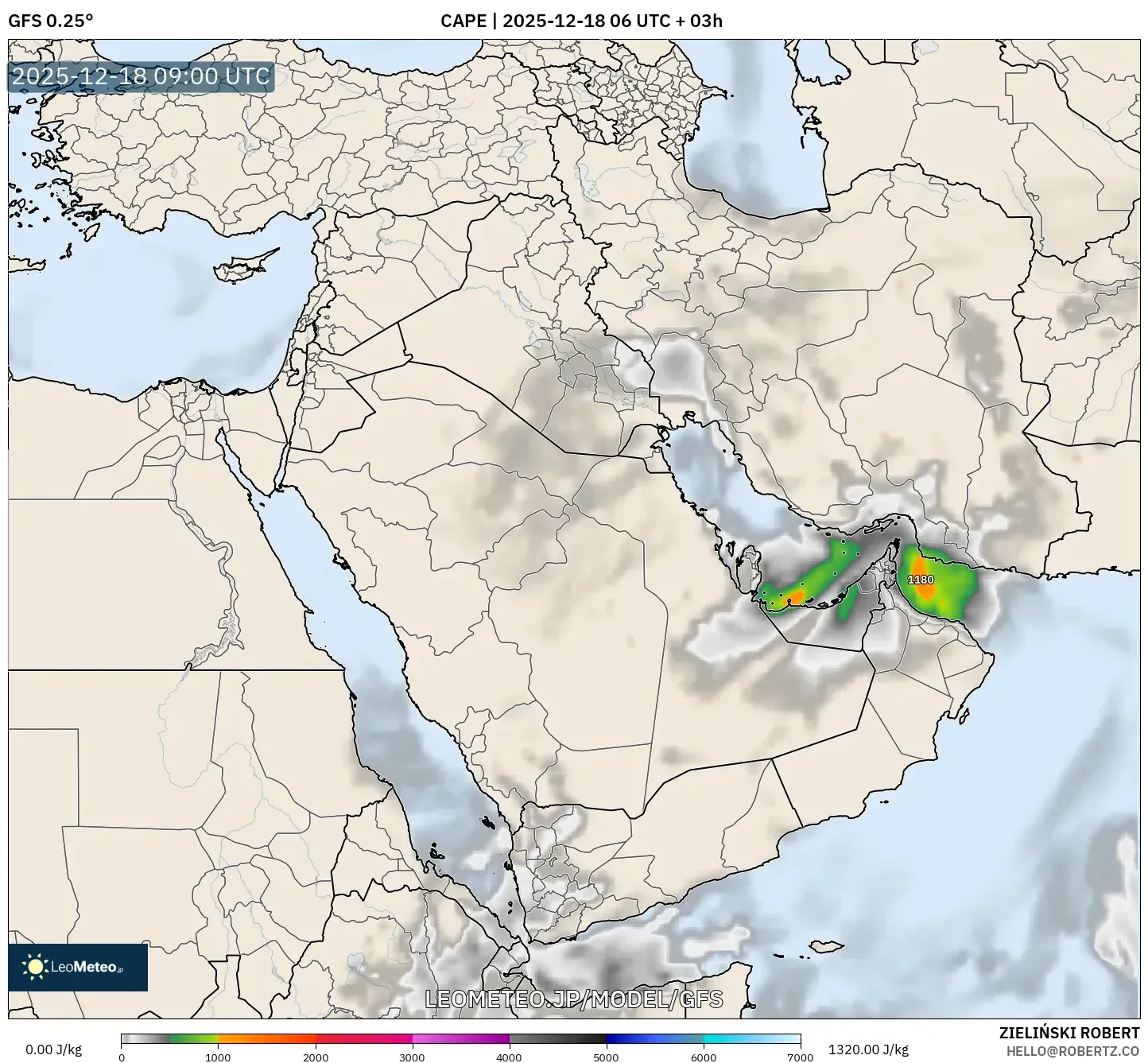 GFS model - 中東, CAPE