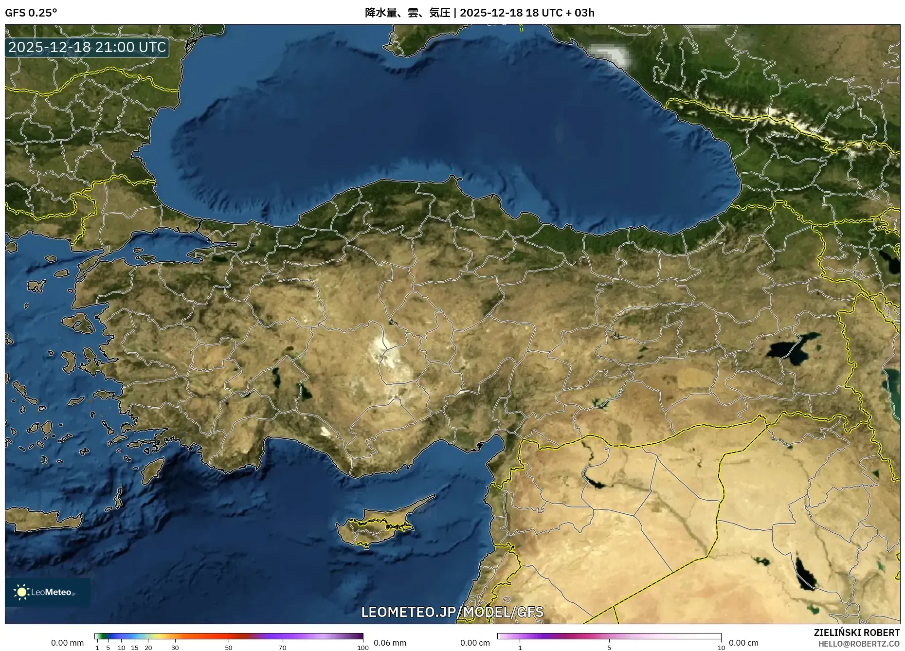 GFS model - トルコ, 降水量、雲、気圧