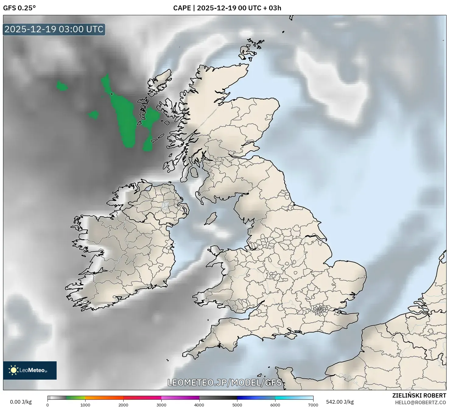 GFS model - イギリス, CAPE