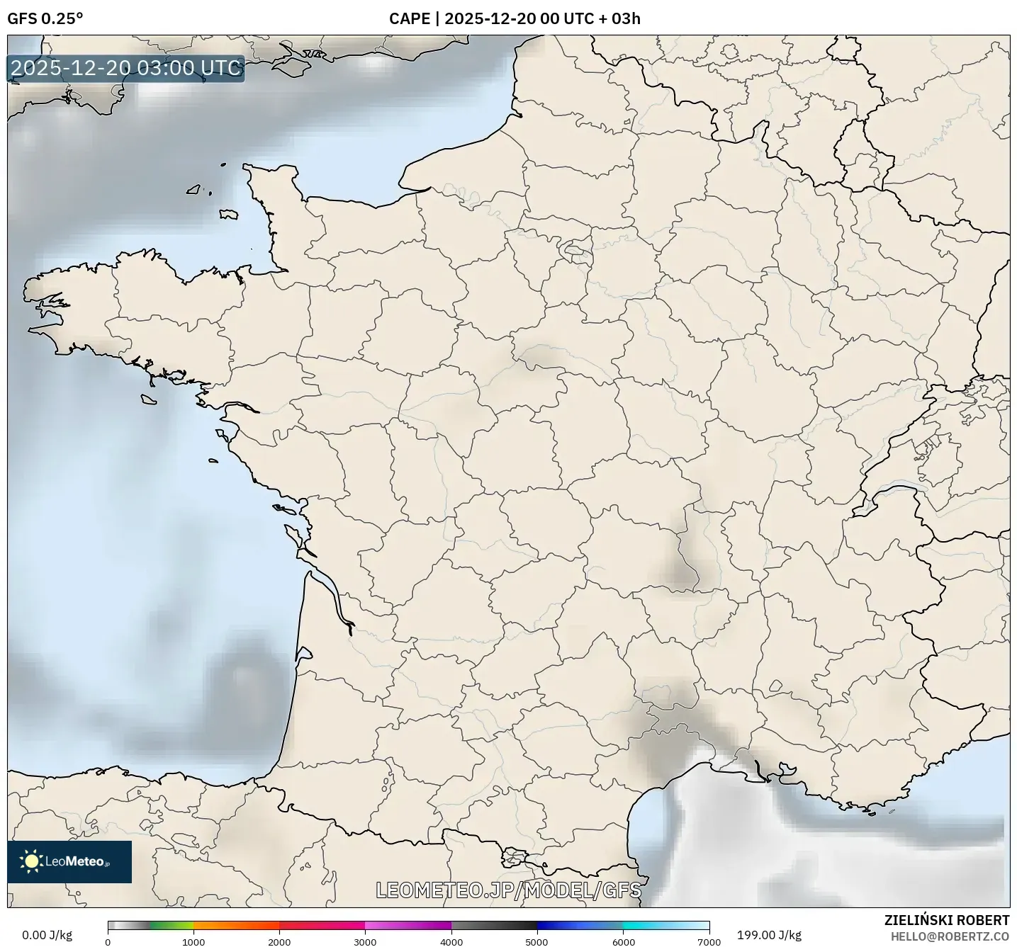 GFS model - フランス, CAPE