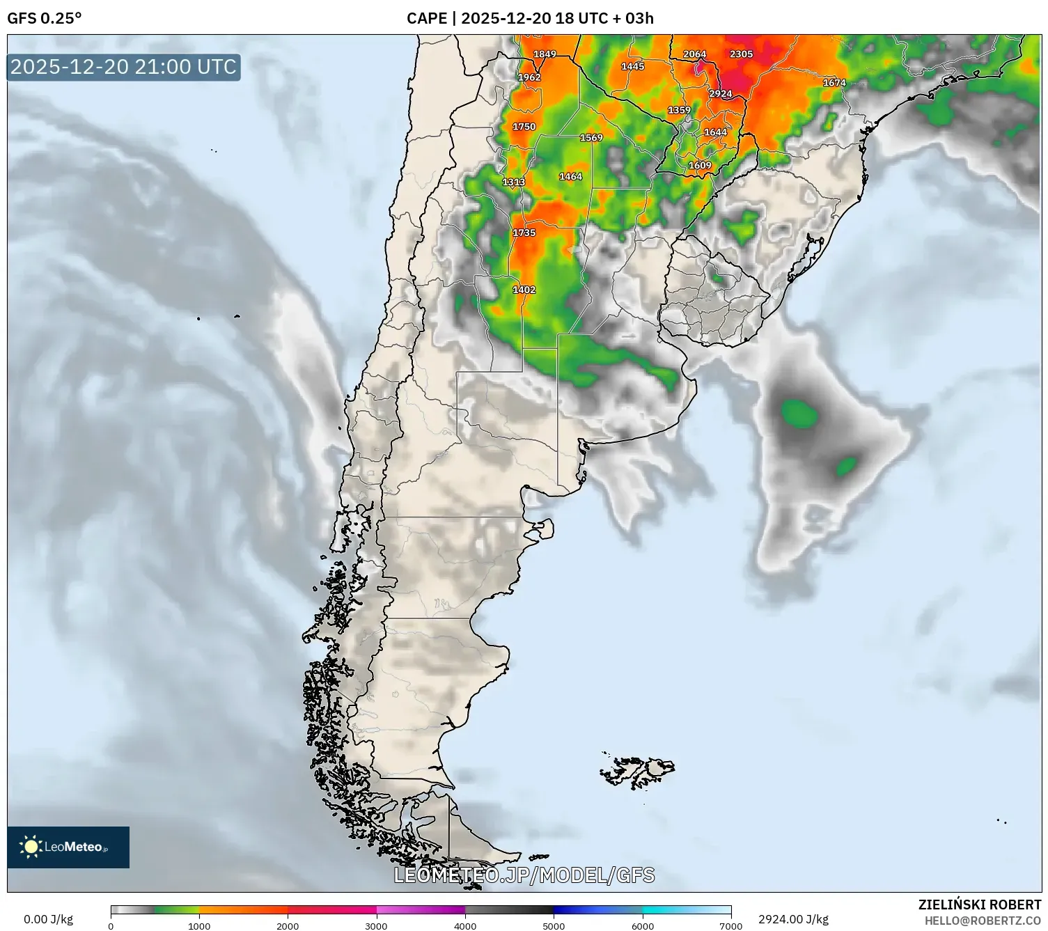 GFS model - アルゼンチン, CAPE