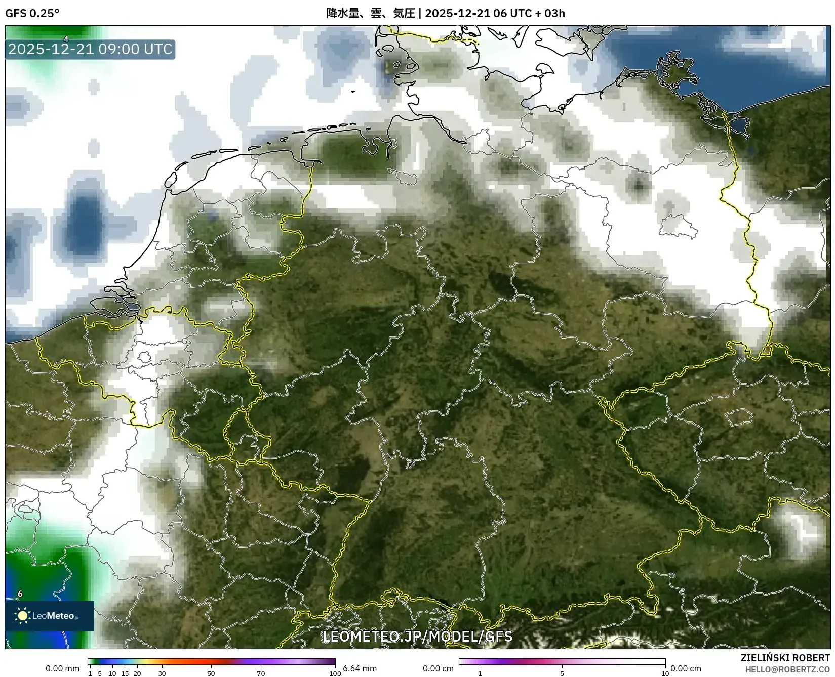 GFS model - ドイツ, 降水量、雲、気圧