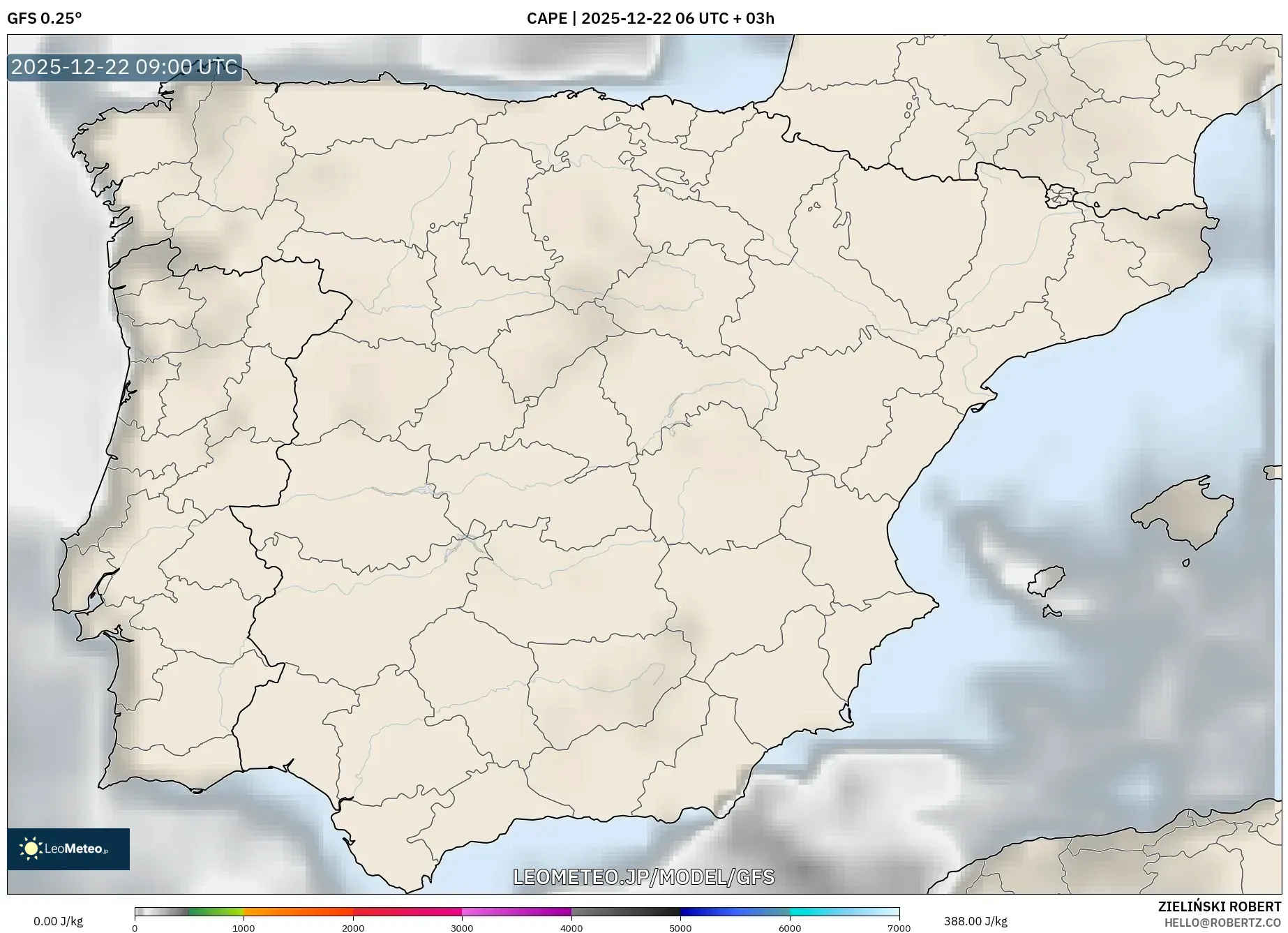 GFS model - スペイン, CAPE