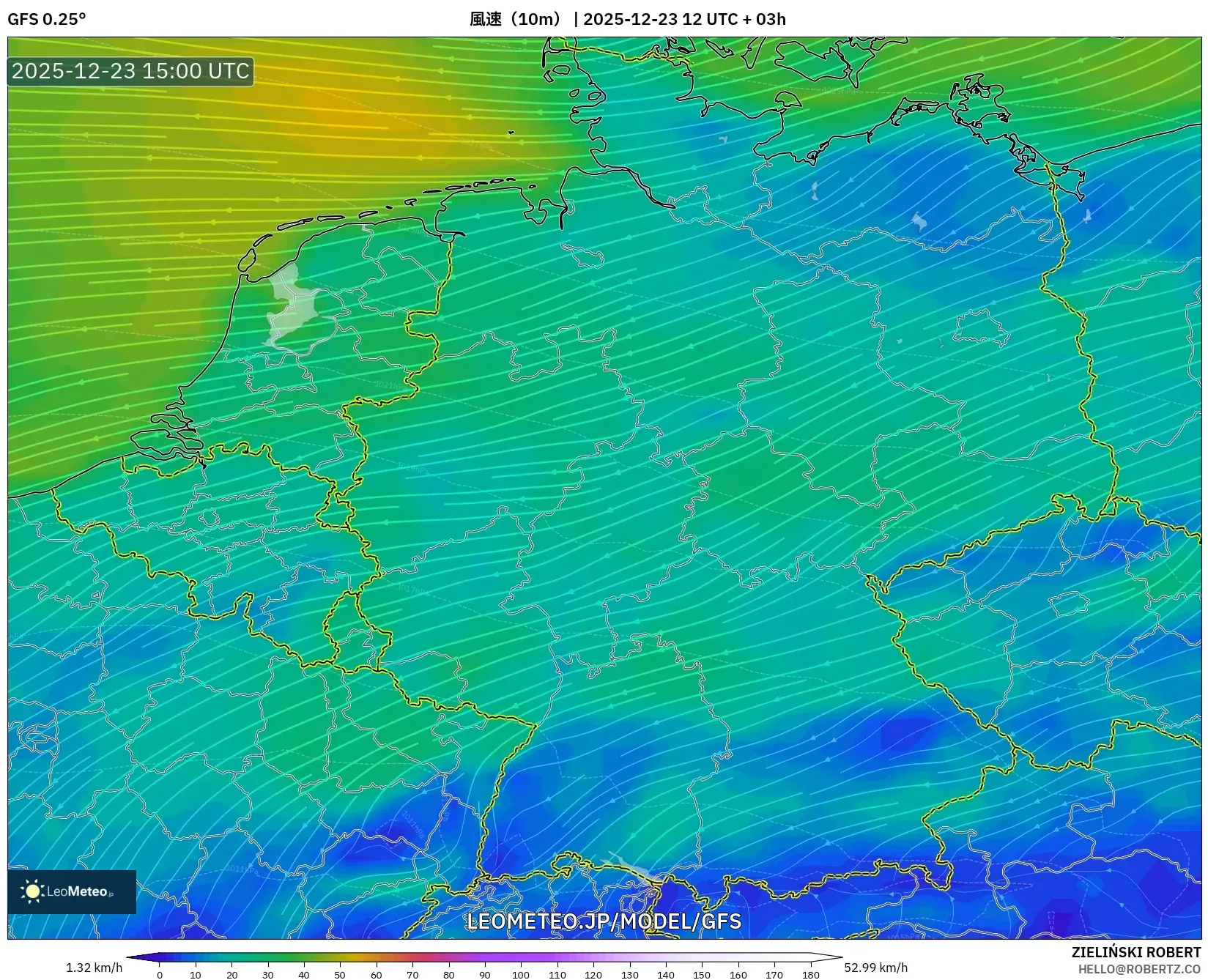 GFS model - ドイツ, 風速（10m）