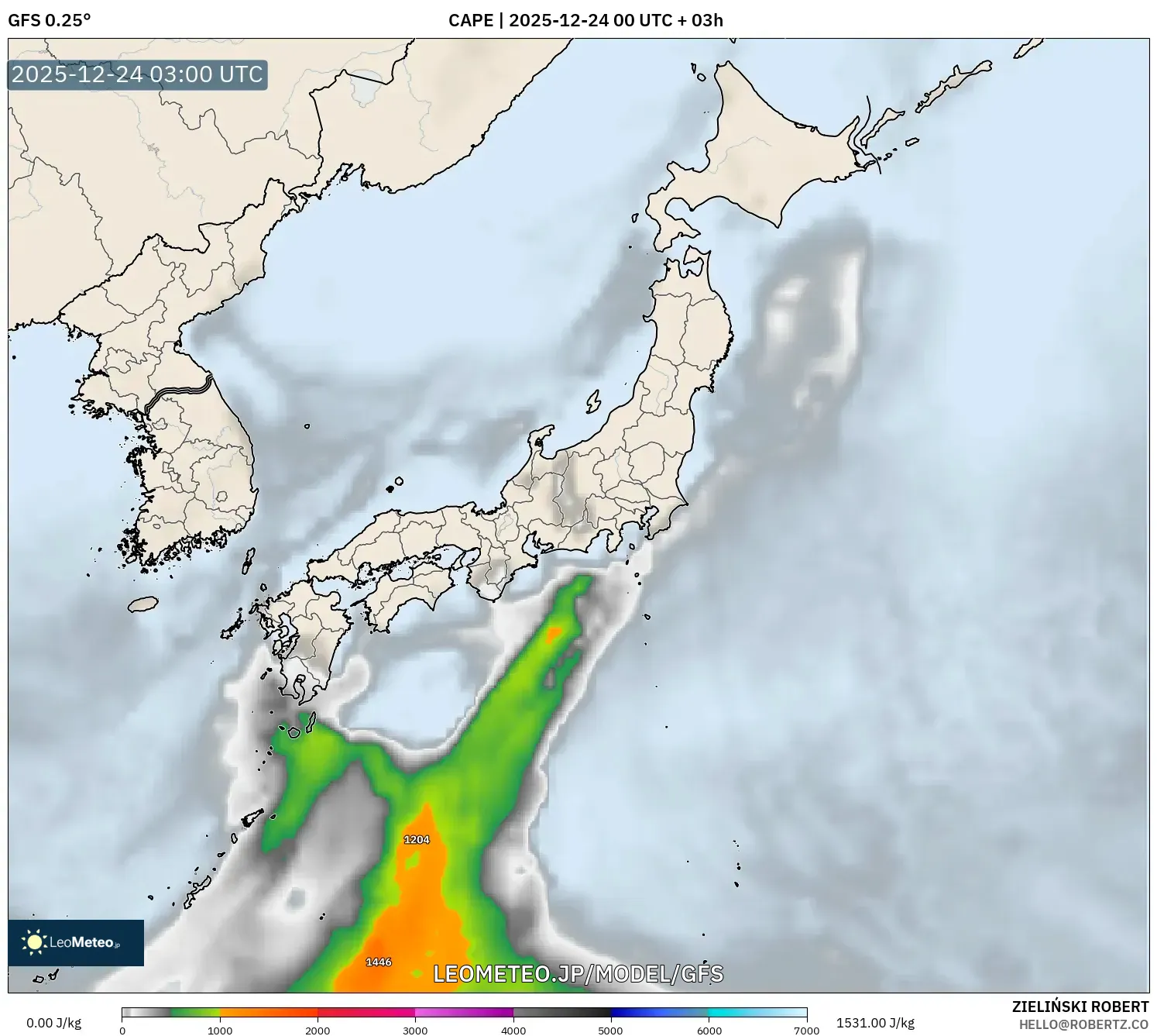 GFS model - 日本, CAPE