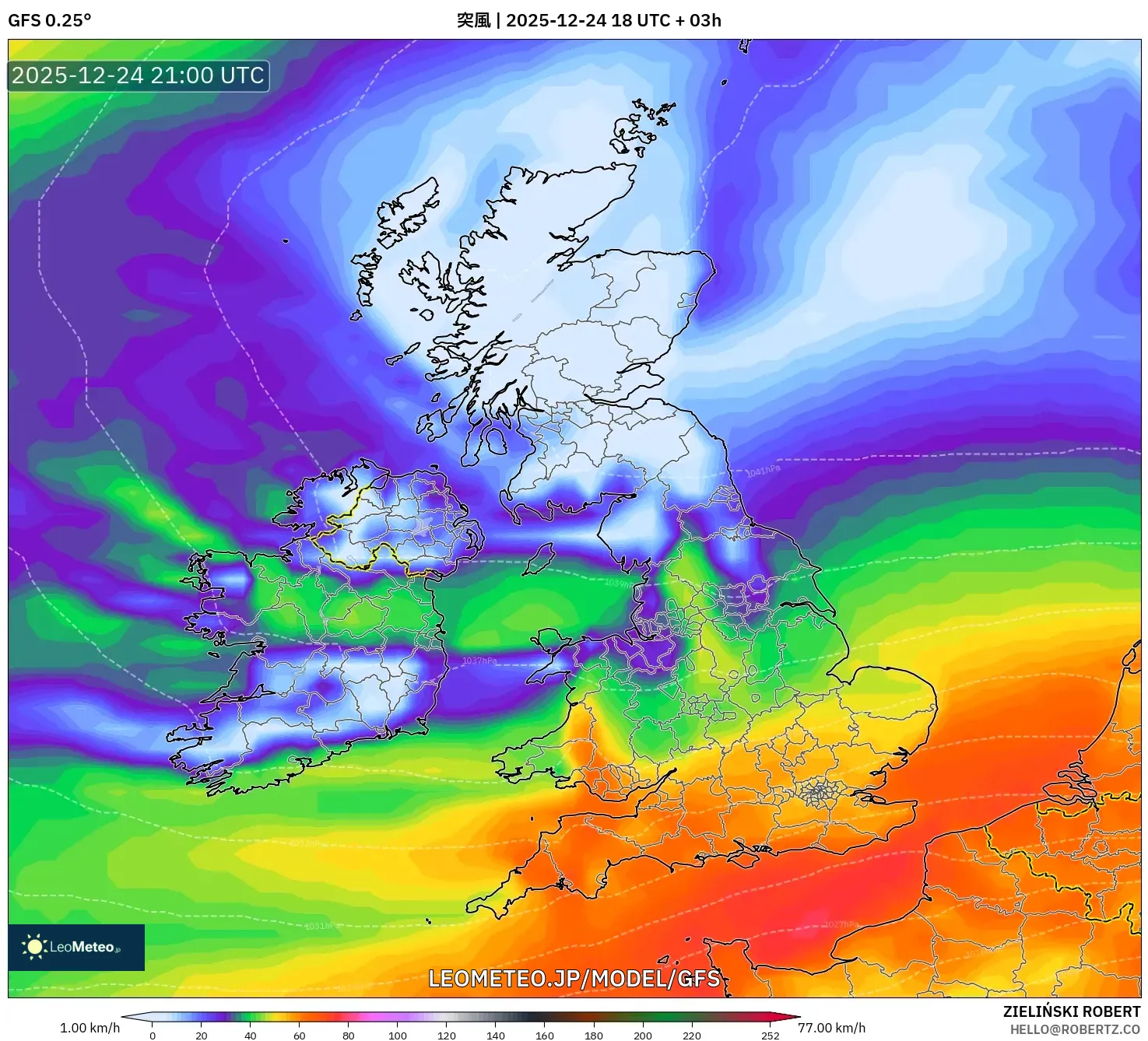 GFS model - イギリス, 突風