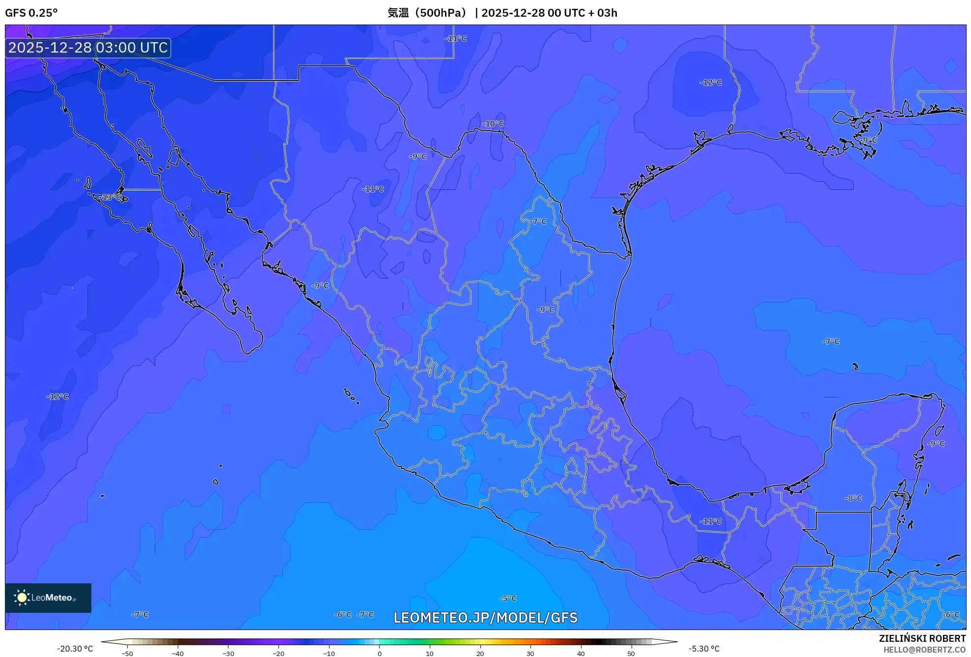 GFS model - メキシコ, 気温（500hPa）