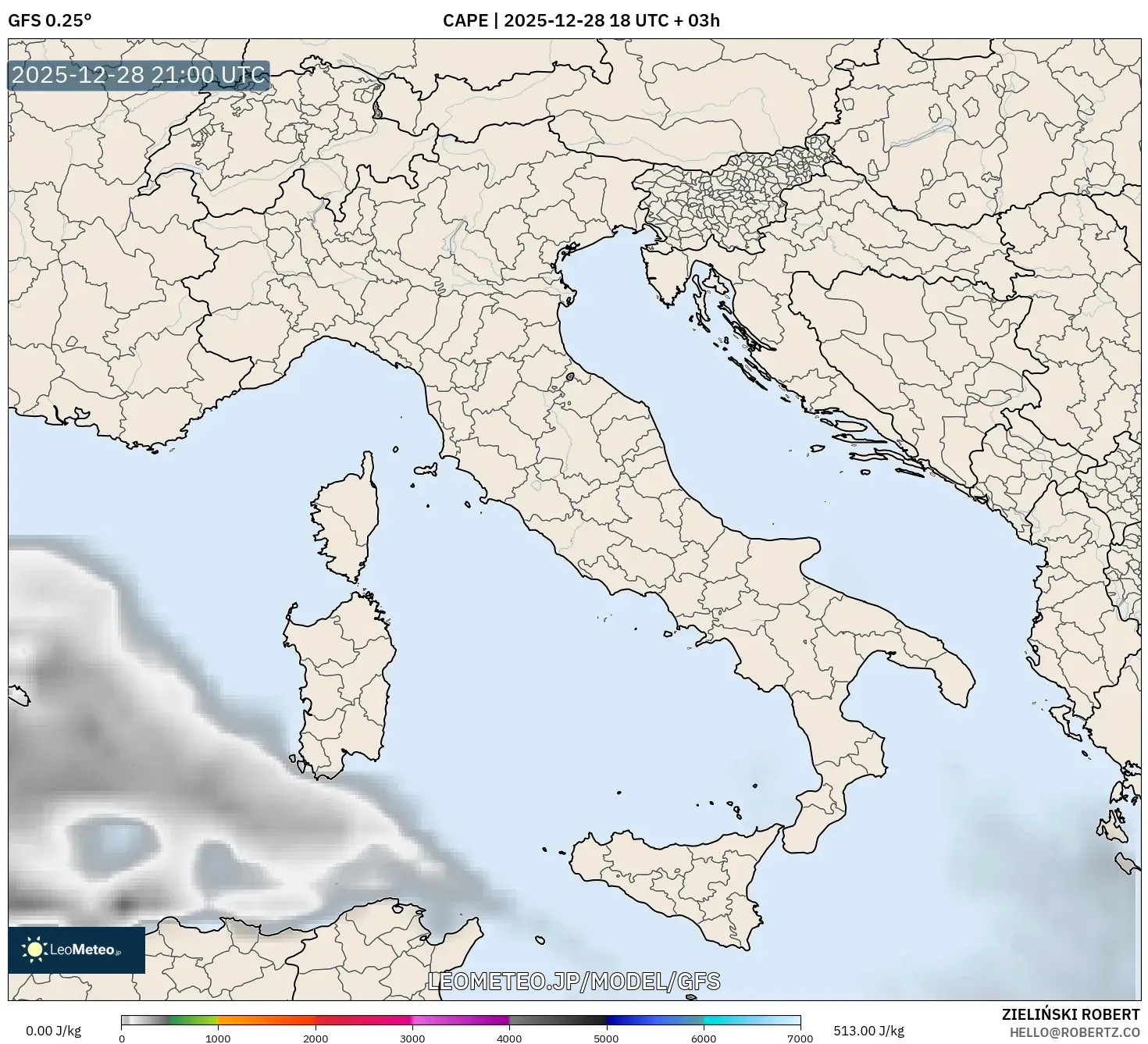 GFS model - イタリア, CAPE