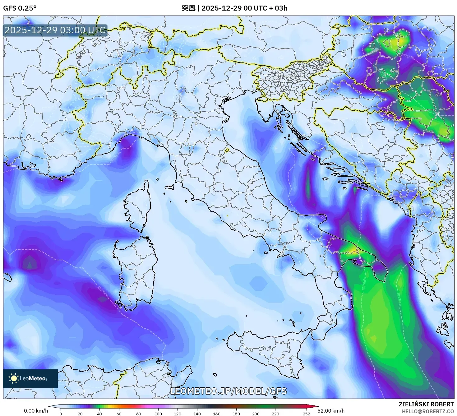 GFS model - イタリア, 突風