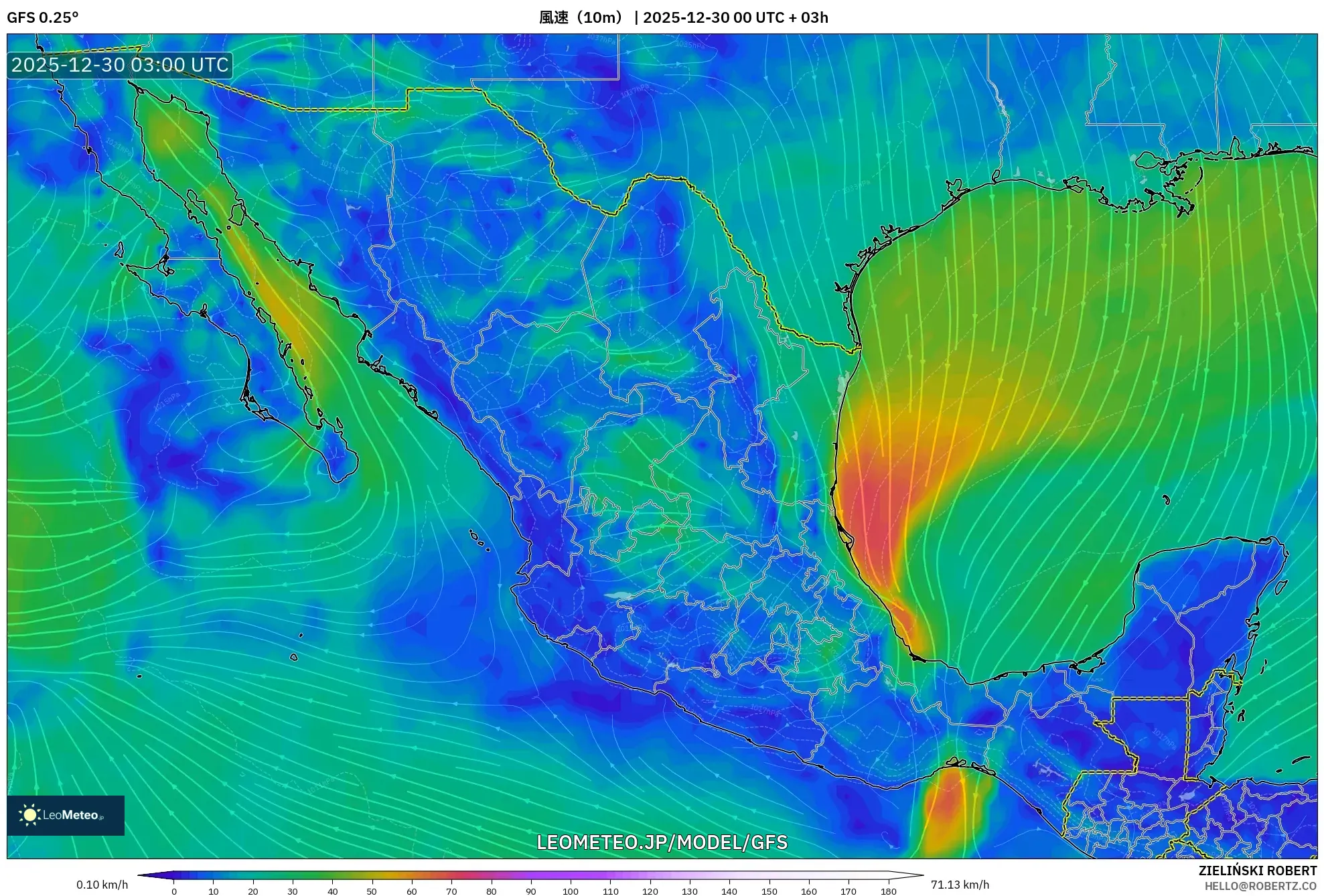 GFS model - メキシコ, 風速（10m）
