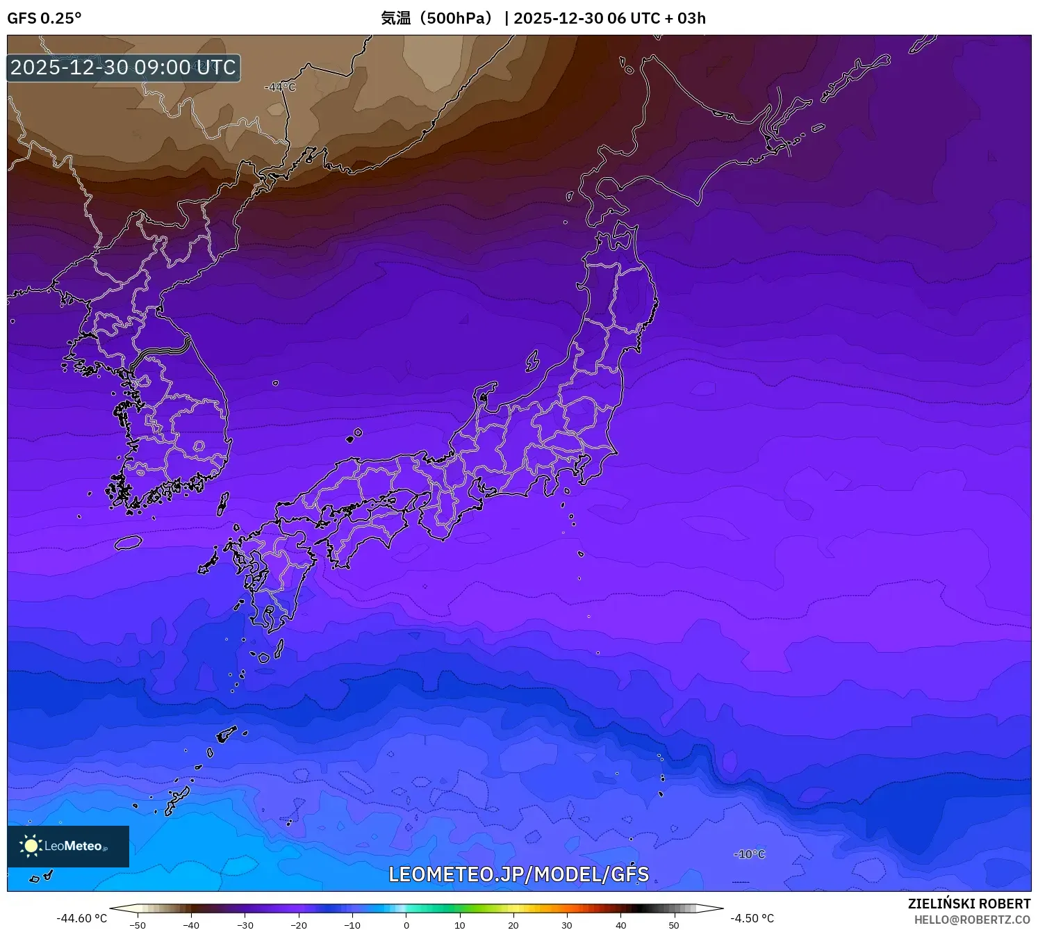 GFS model - 日本, 気温（500hPa）