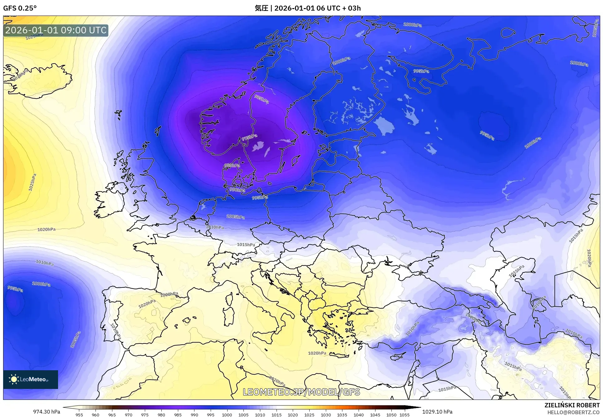 GFS model - ヨーロッパ, 気圧