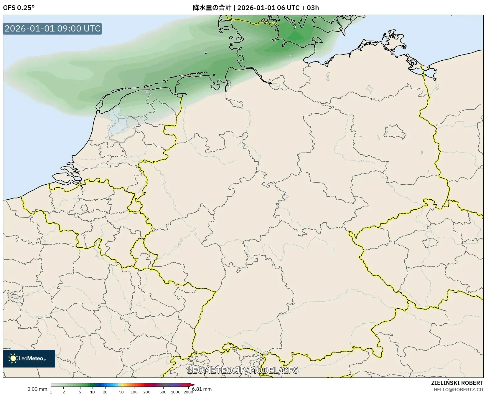 GFS model - ドイツ, 降水量の合計