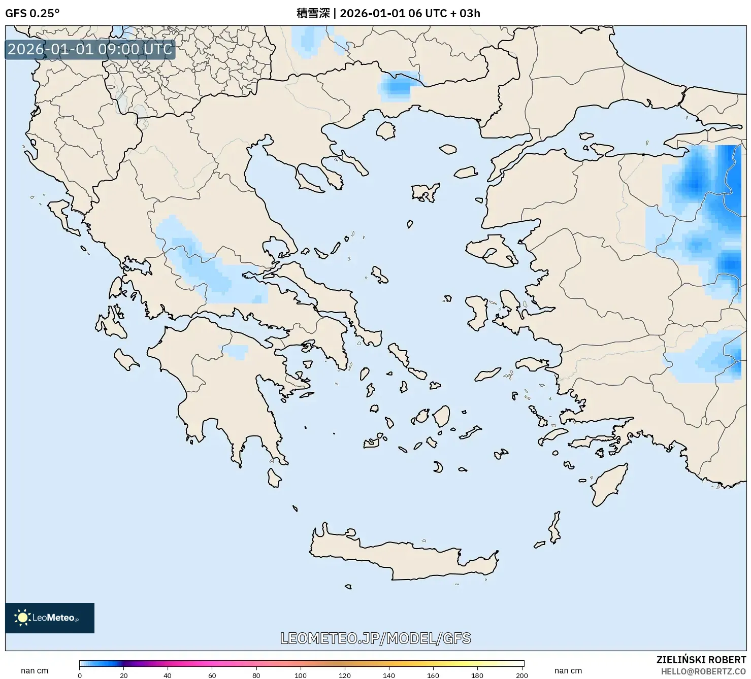 GFS model - ギリシャ, 積雪深