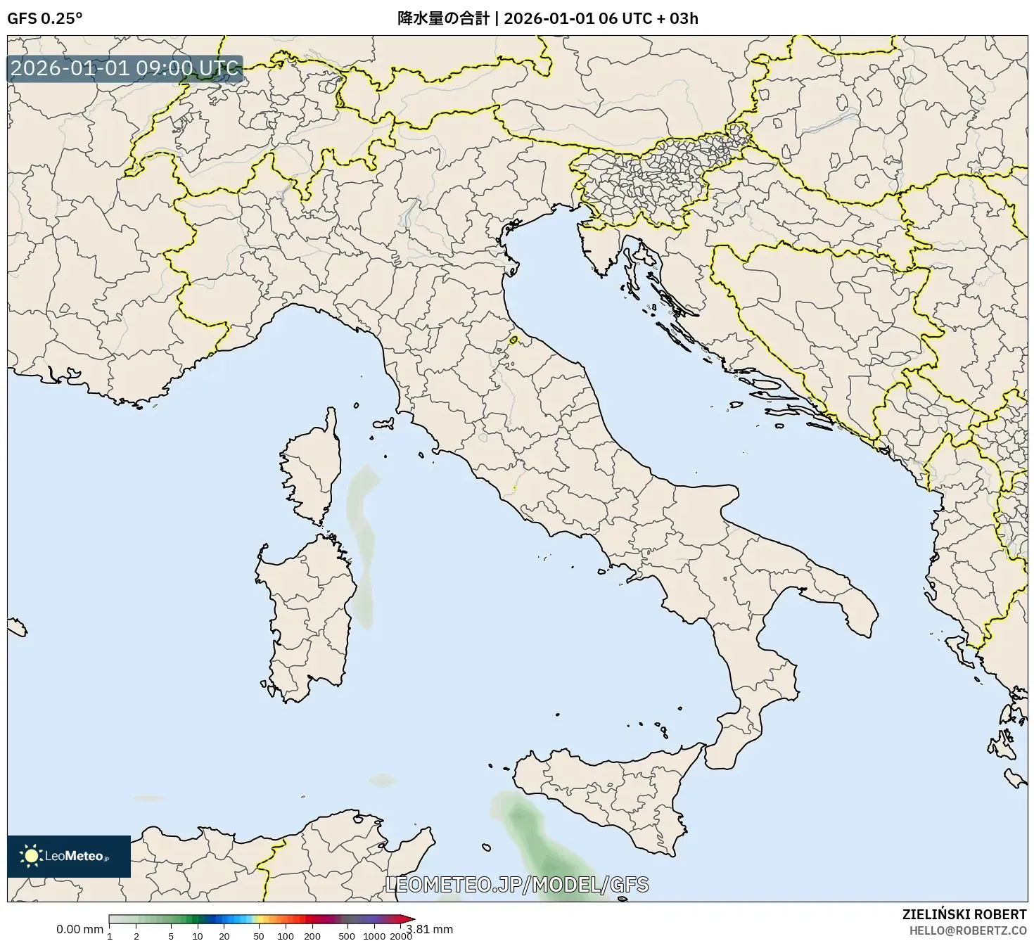 GFS model - イタリア, 降水量の合計