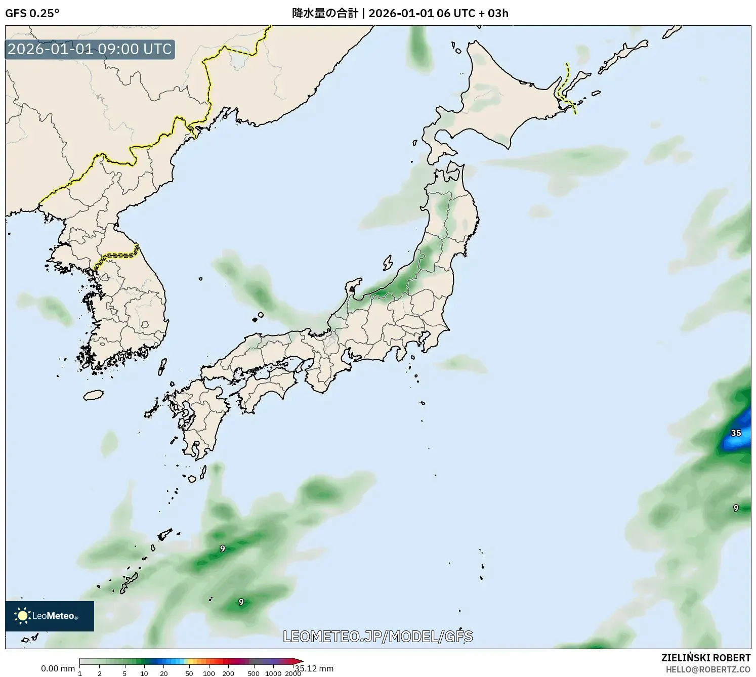 GFS model - 日本, 降水量の合計