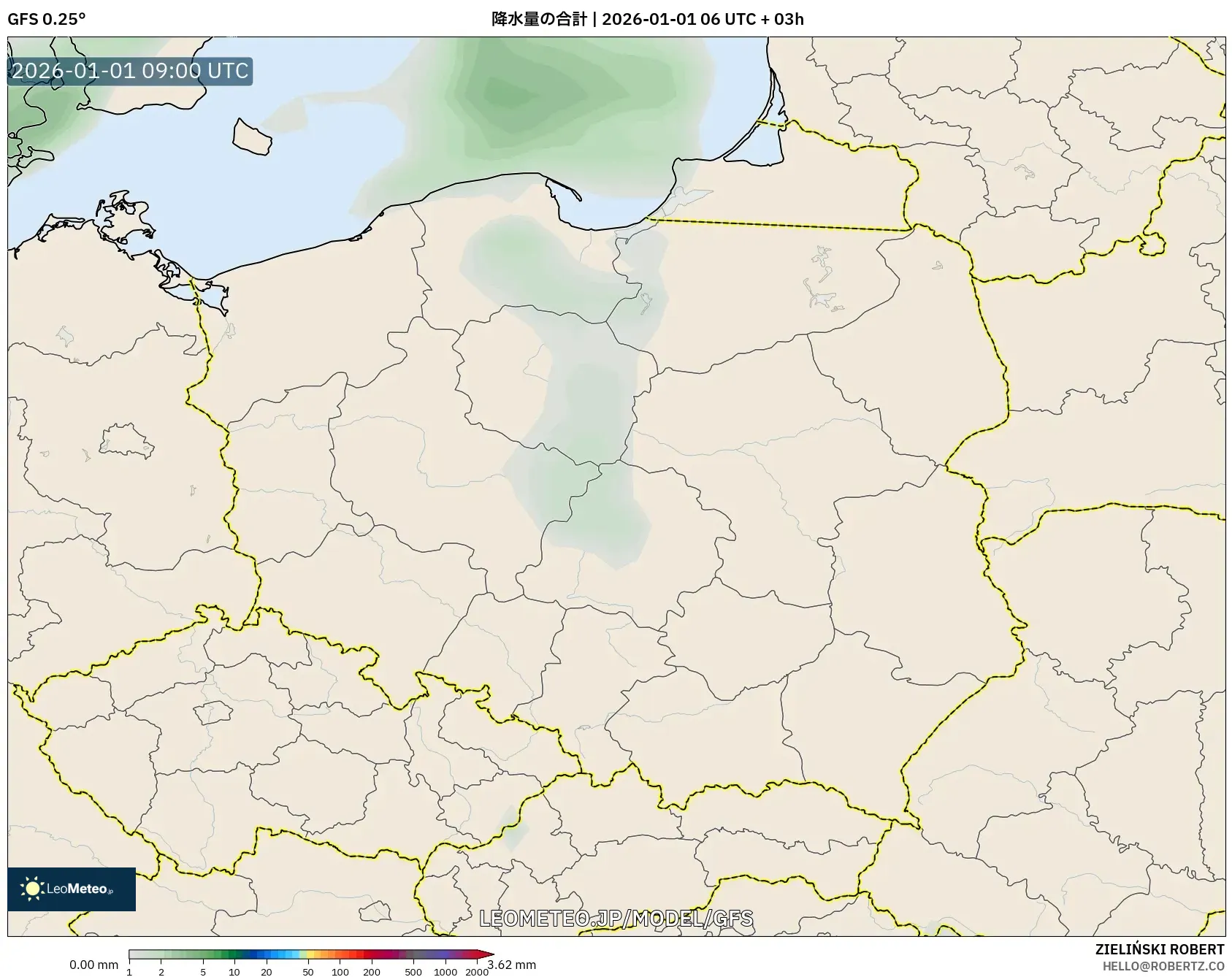 GFS model - ポーランド, 降水量の合計