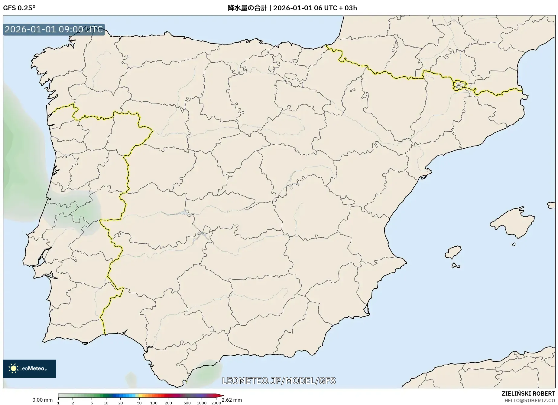 GFS model - スペイン, 降水量の合計