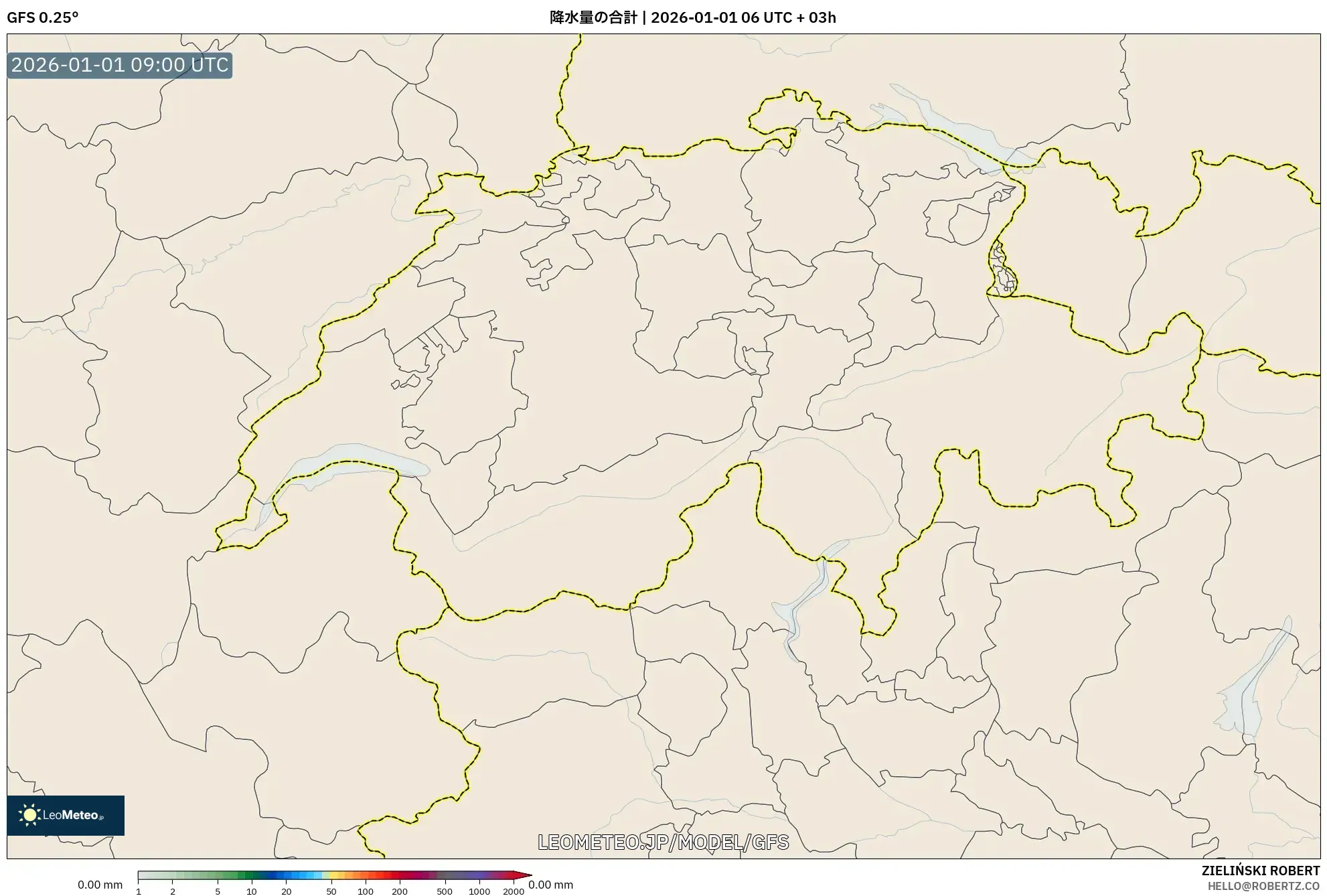 GFS model - スイス, 降水量の合計
