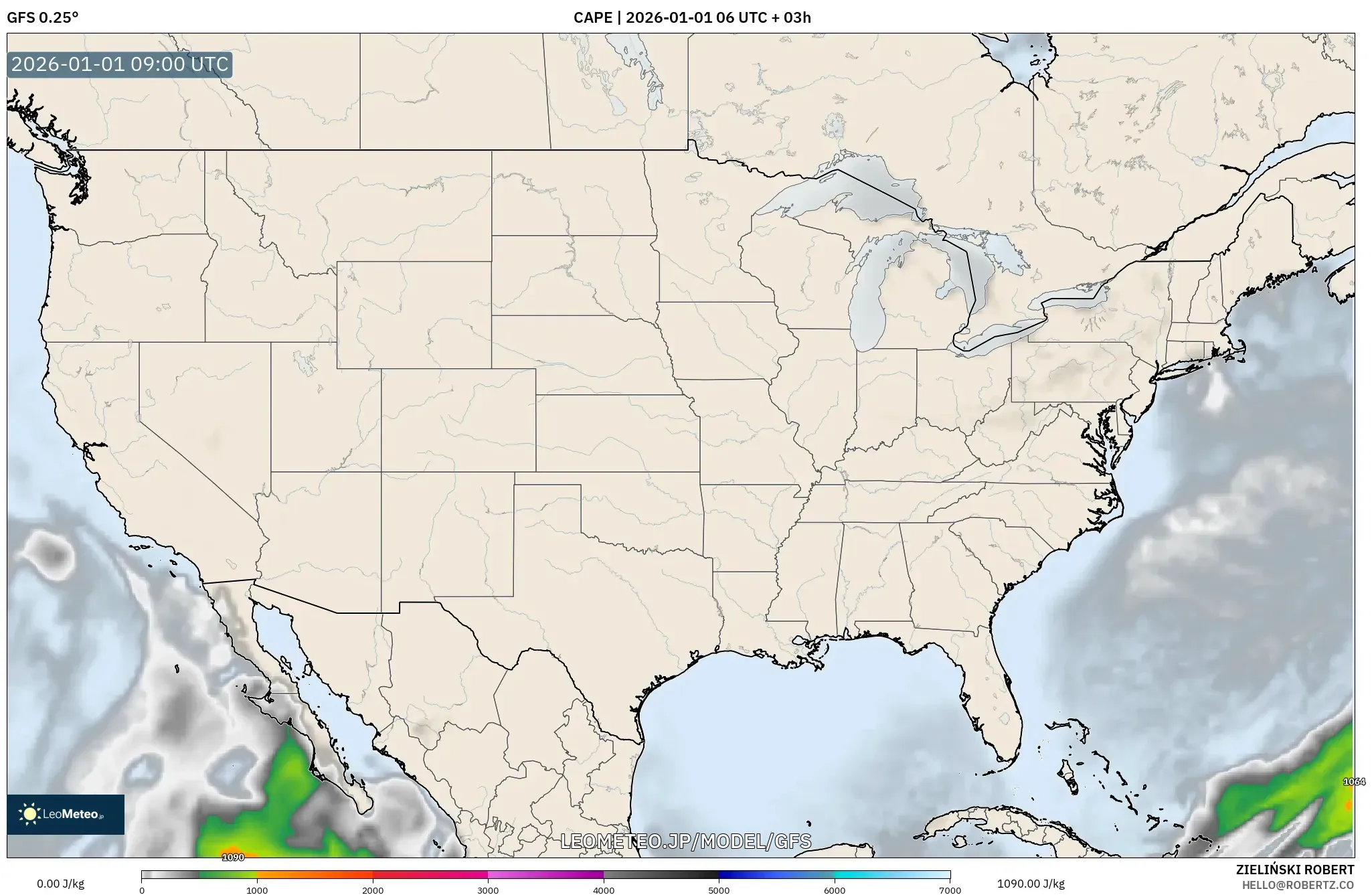 GFS model - アメリカ合衆国, CAPE