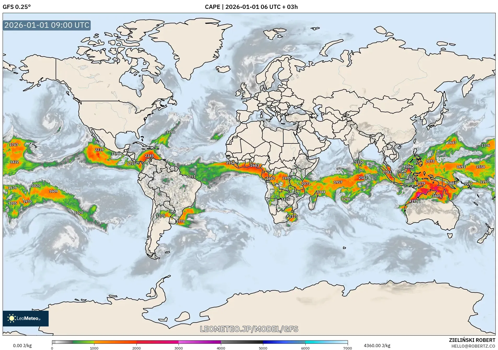 GFS model - 世界, CAPE