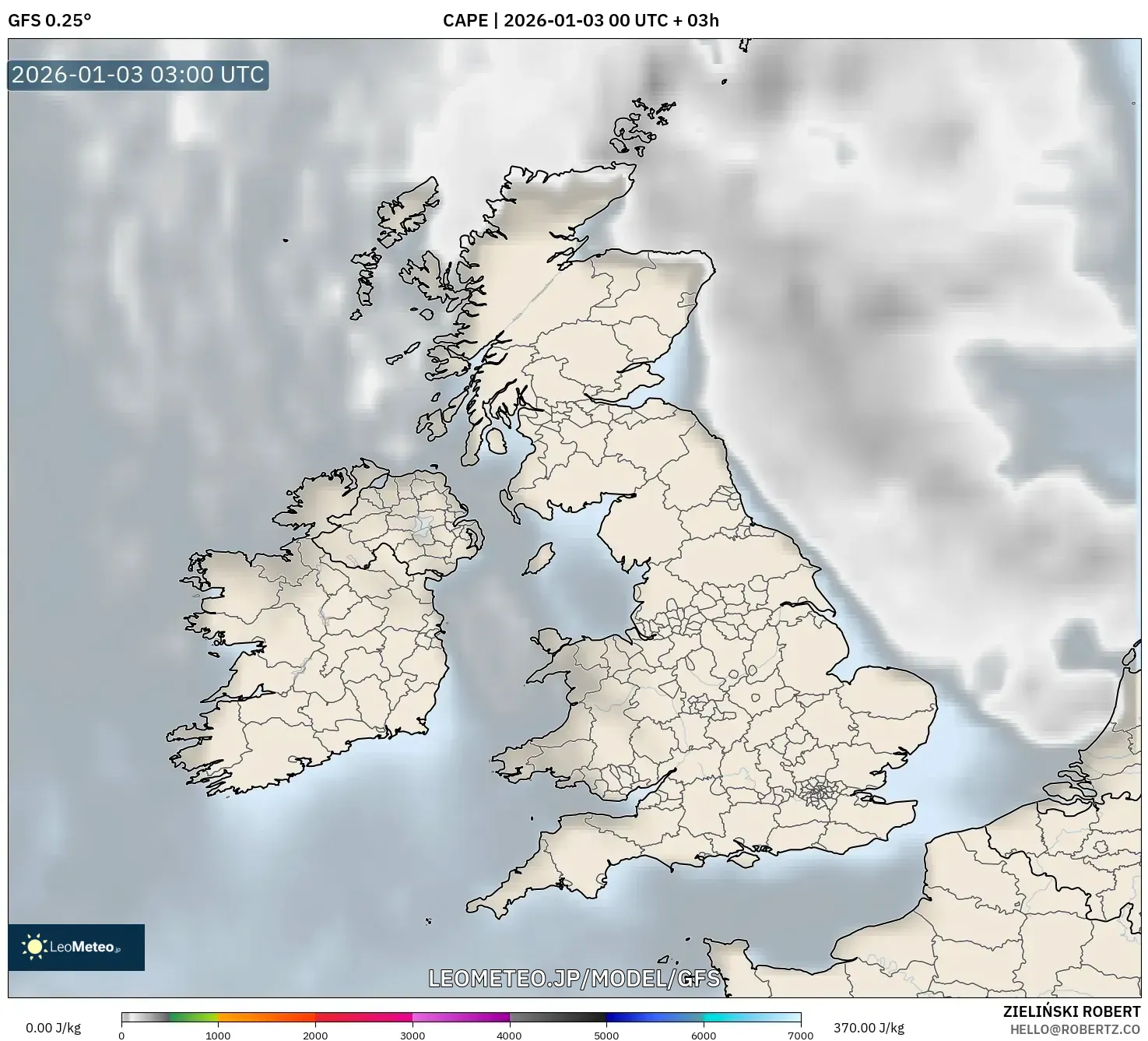 GFS model - イギリス, CAPE