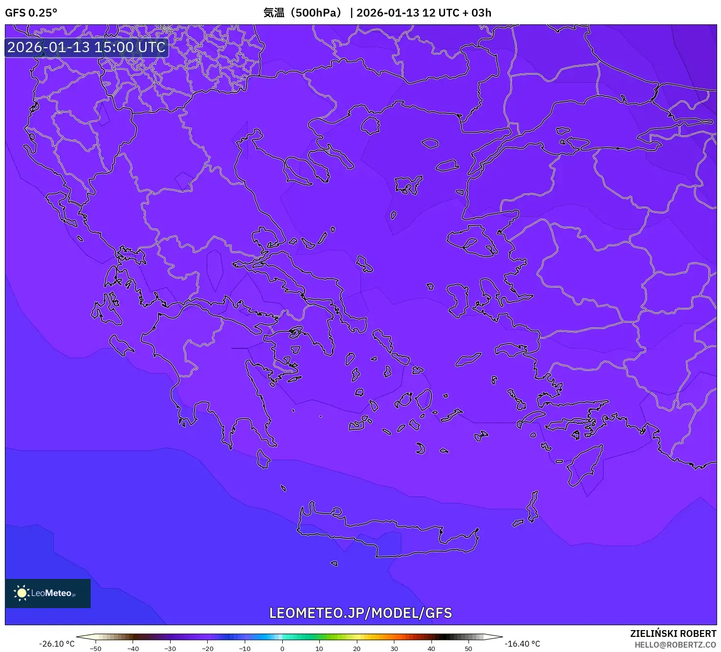 GFS model - ギリシャ, 気温（500hPa）