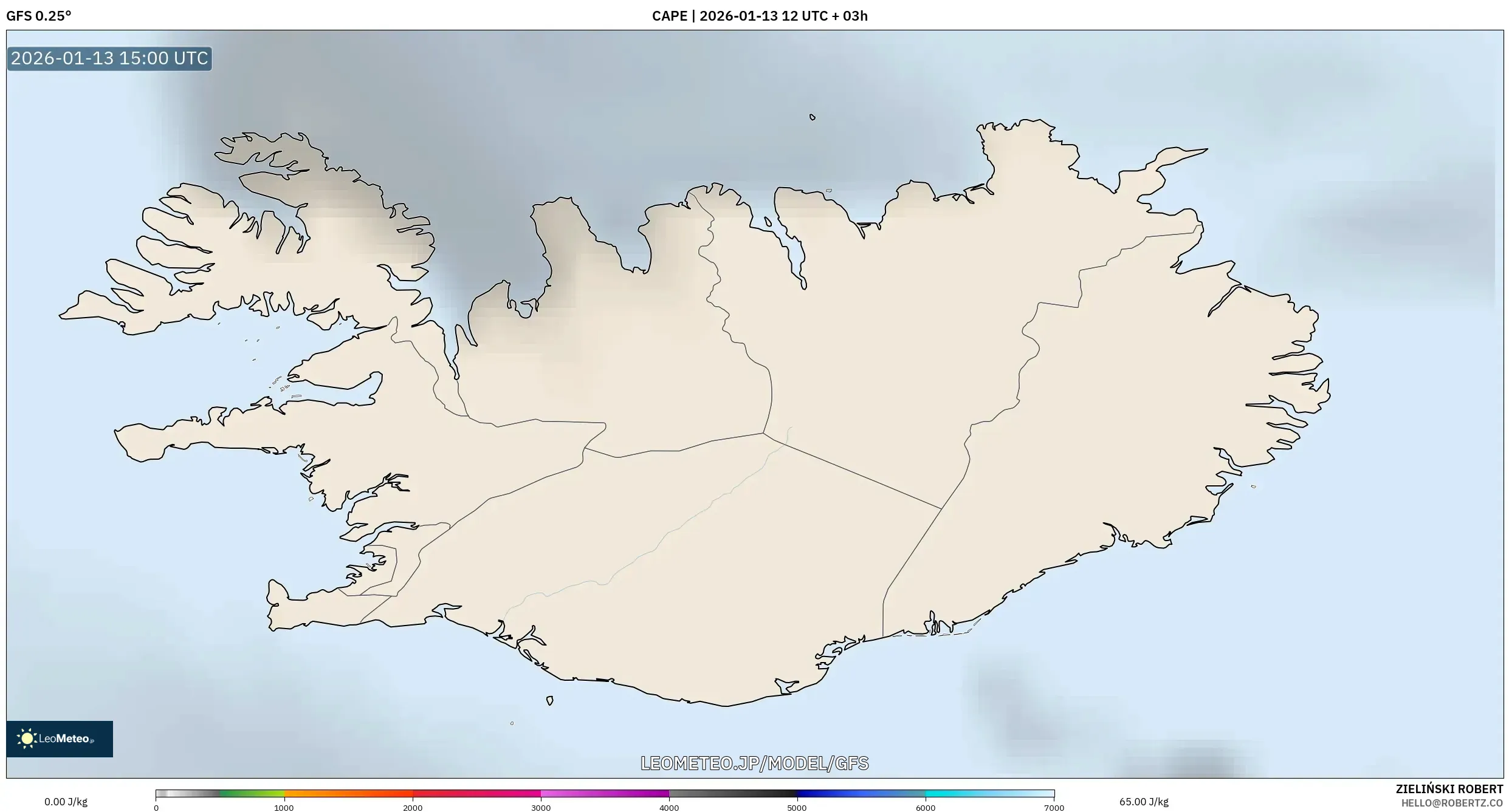 GFS model - アイスランド, CAPE